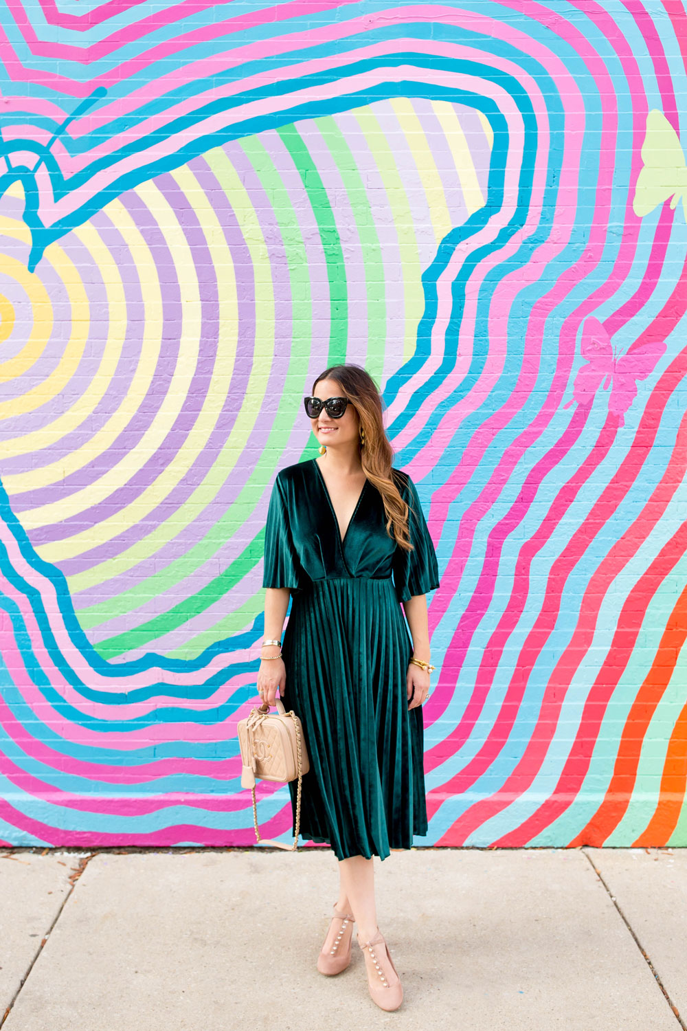 Emerald Velvet Pleated Dress