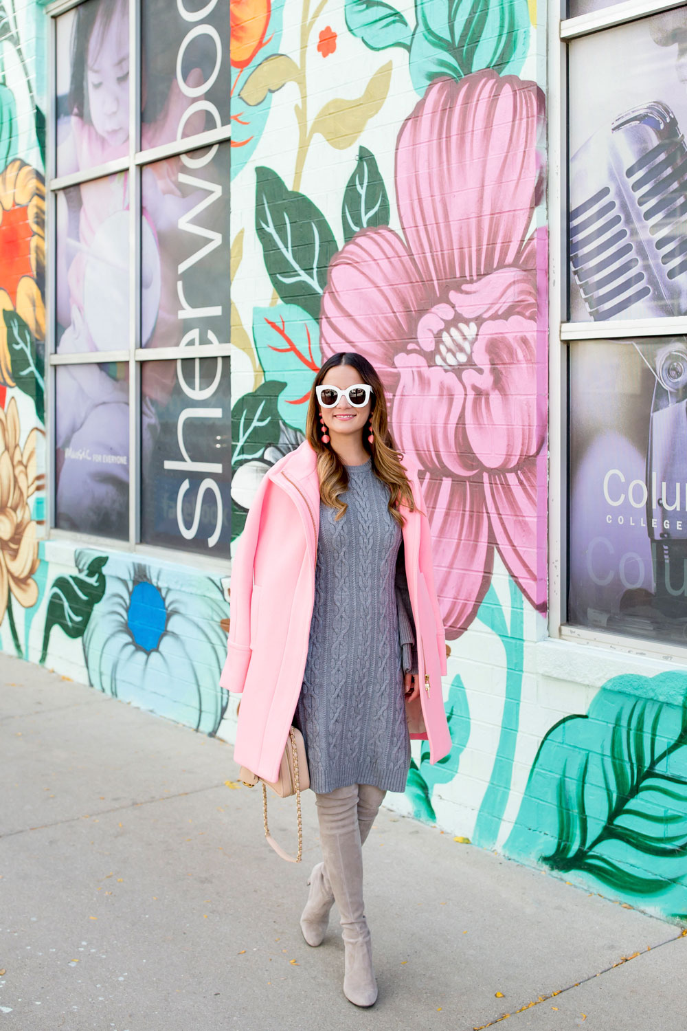 Grey Cable Knit Sweater Dress