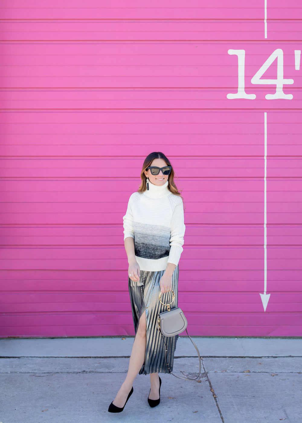 Metallic Pleated Midi Skirt