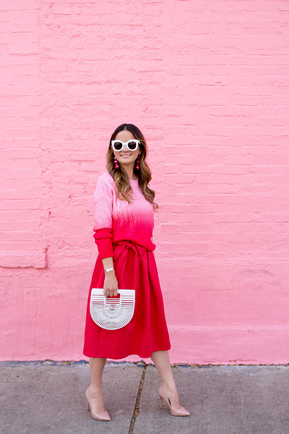 Red Tie Waist Midi Skirt