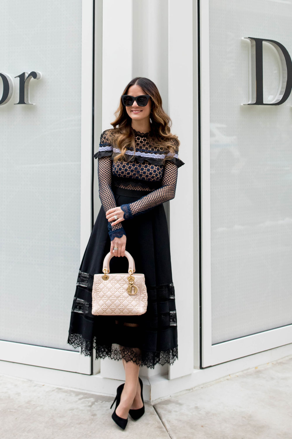 Self Portrait Black Navy Midi Dress