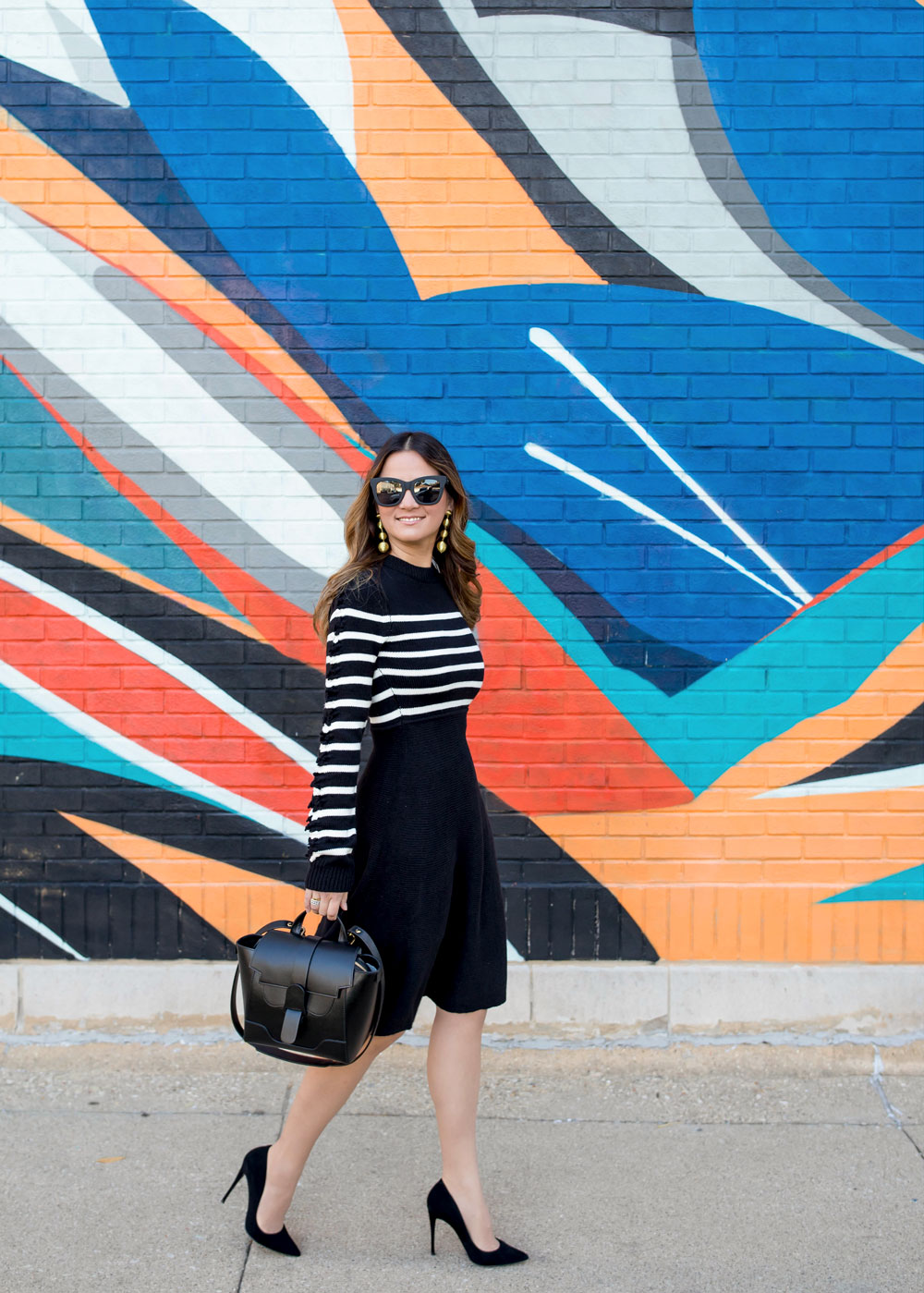 Stripe Fit and Flare Sweater Dress