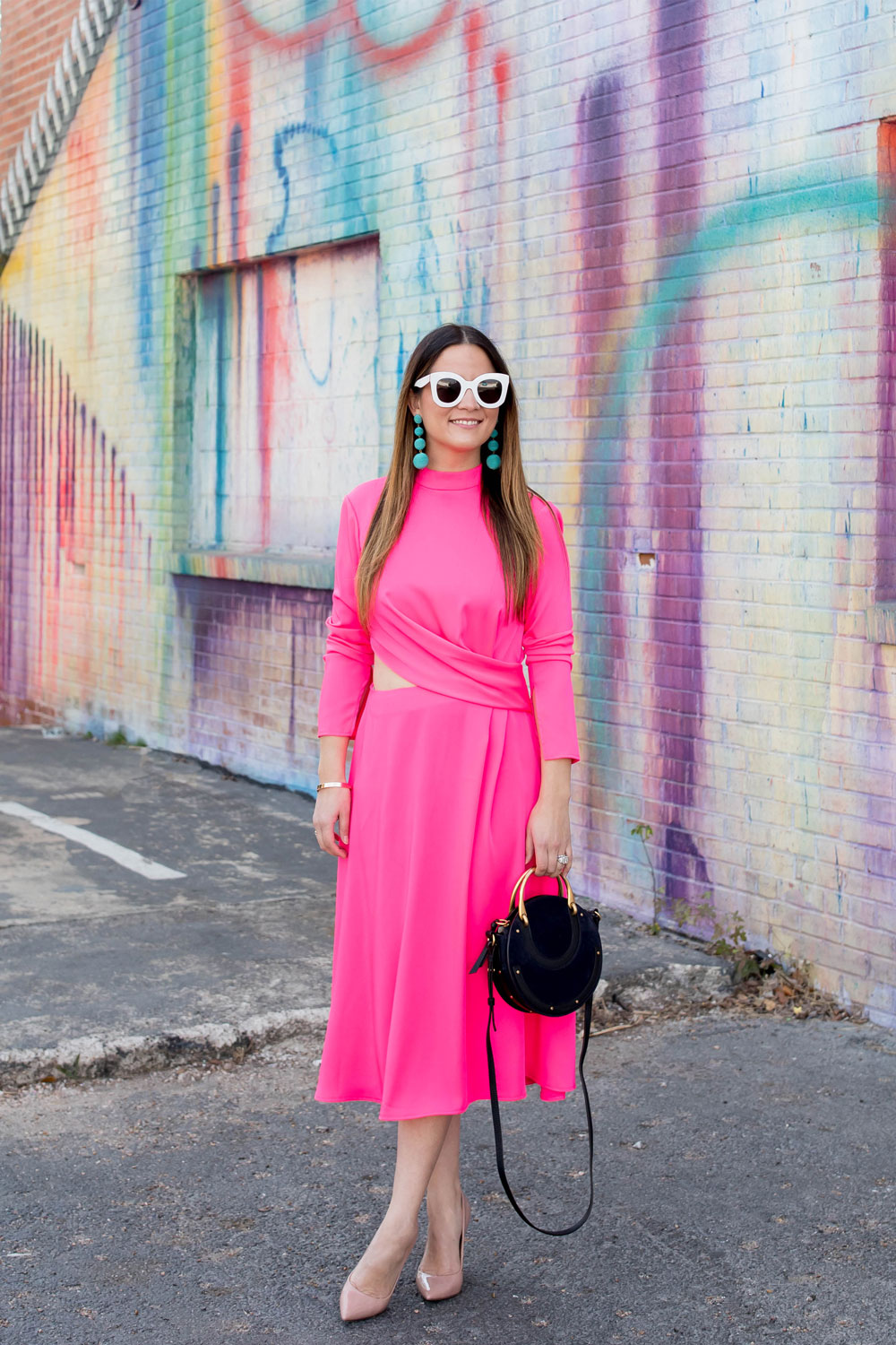 Bold Pink Cut Out Midi Dress