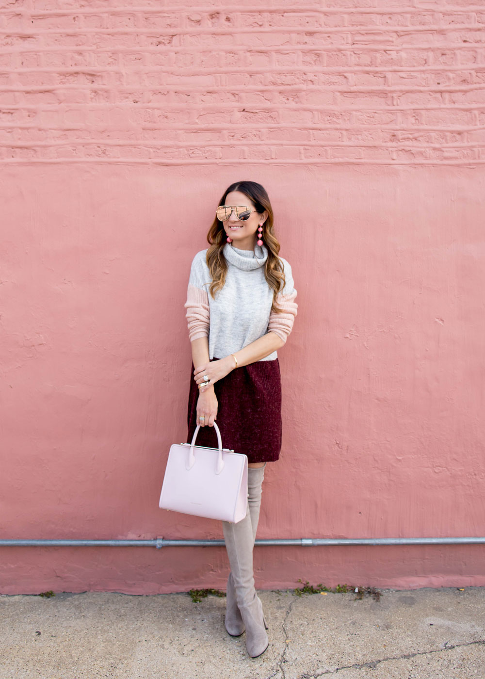 Colorblock Grey Sweater Dress and Strathberry Midi Tote