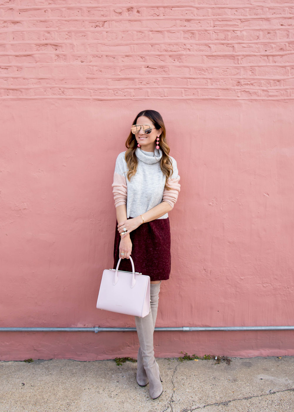 Grey Burgundy Sweater Dress