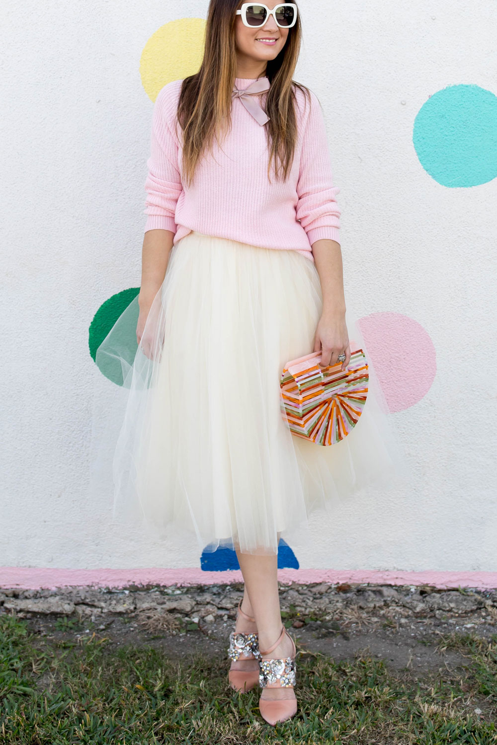 Ivory Tulle Midi Skirt