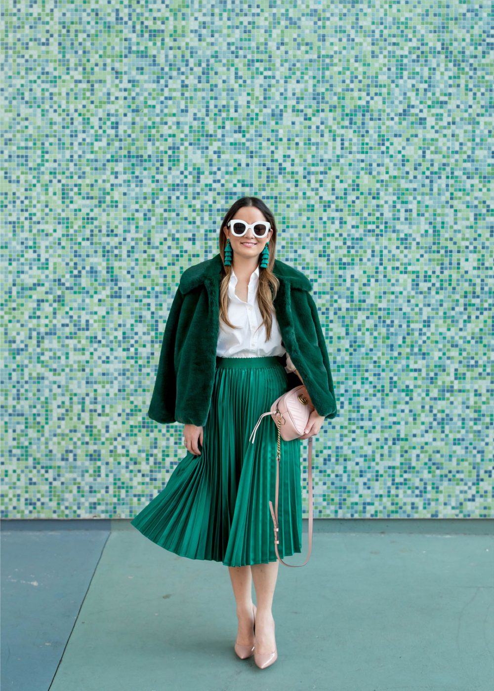 Jennifer Lake Green Pleated Skirt