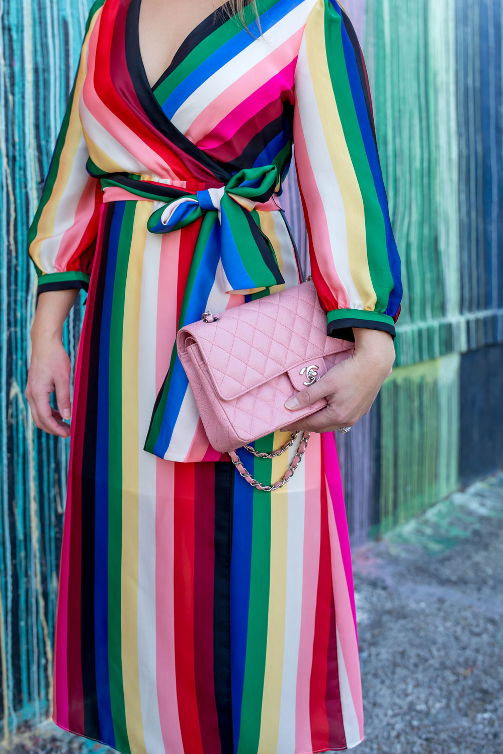 Multicolor Stripe Wrap Midi Dress
