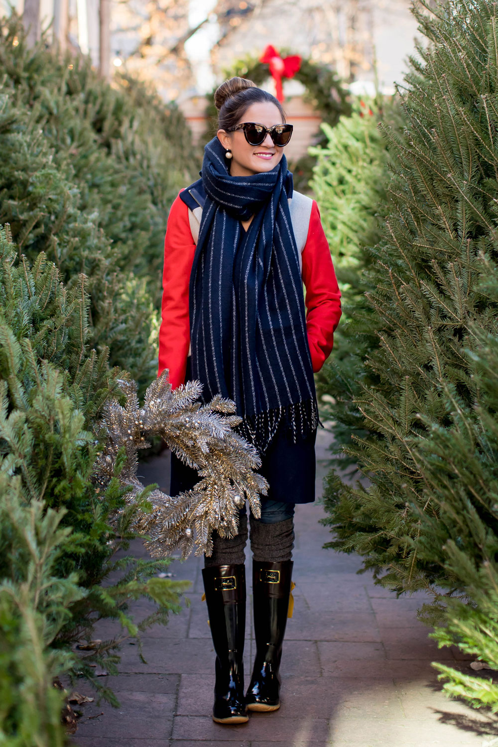 Navy White Stripe Fringe Scarf