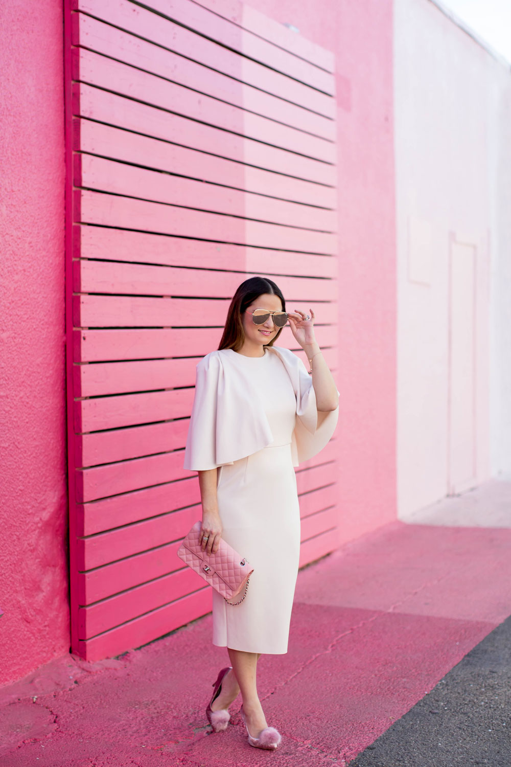 Pale Pink Cape Sleeve Dress