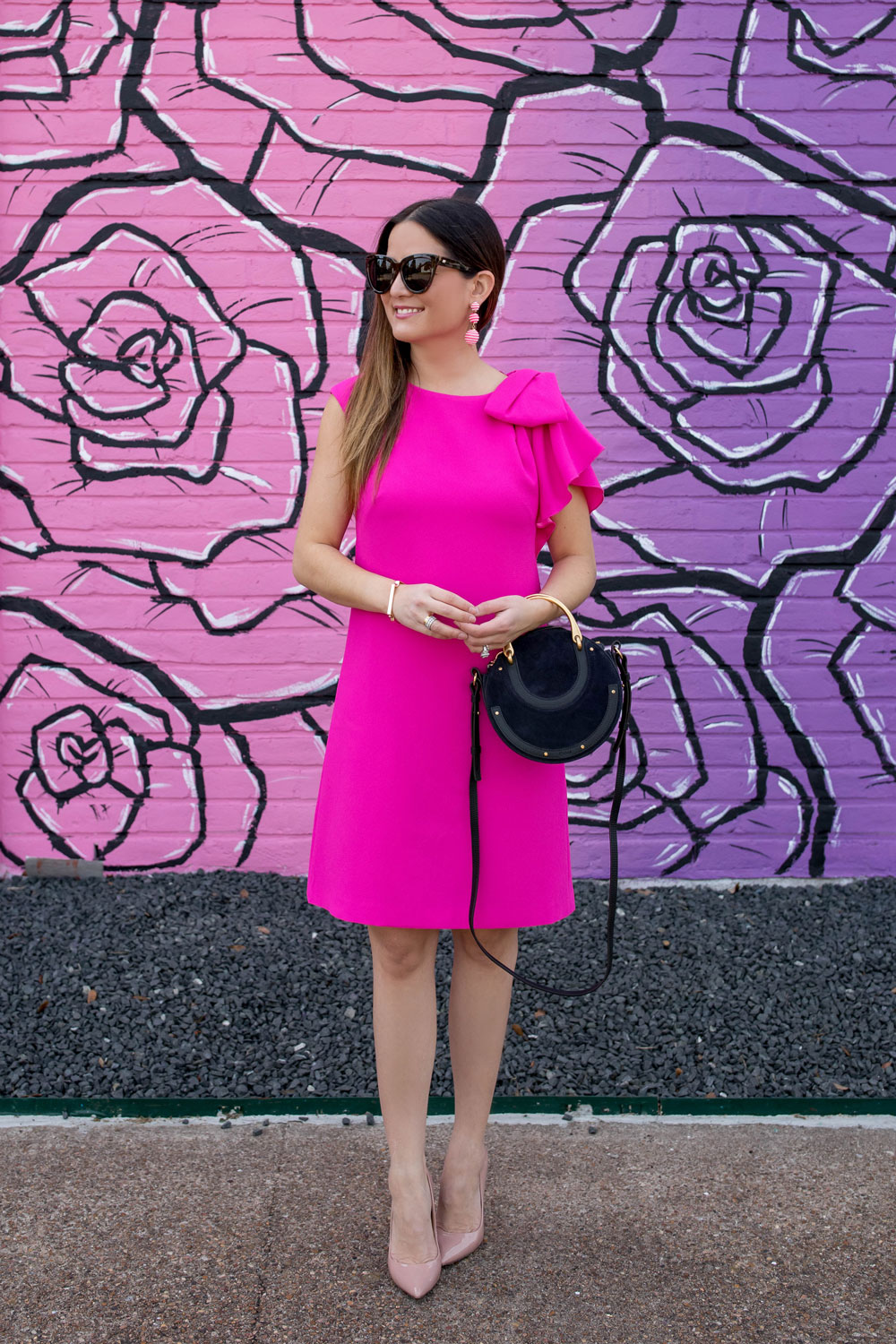 Pink Ruffle Sleeve Shift Dress