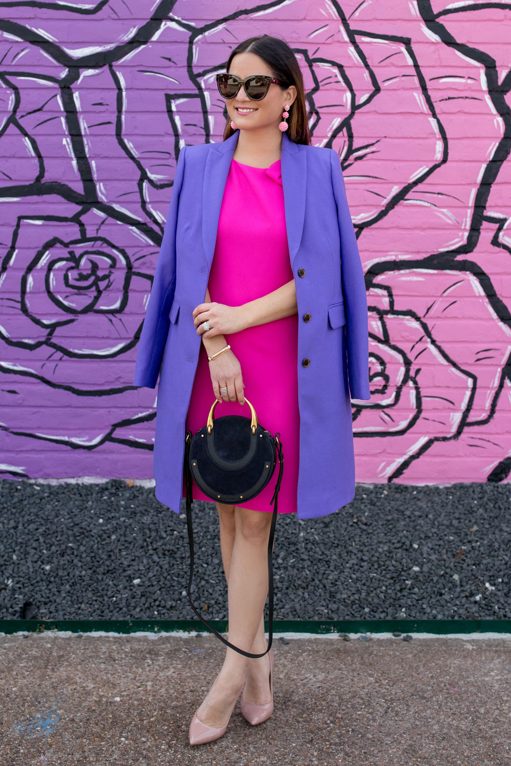 Pink Shift Dress Purple Coat