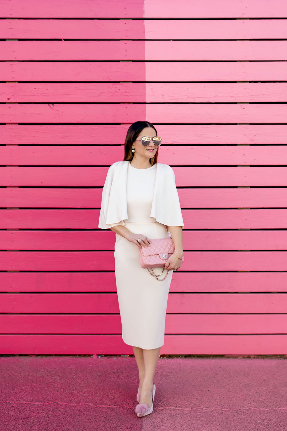 Pink Statement Sleeve Midi Dress