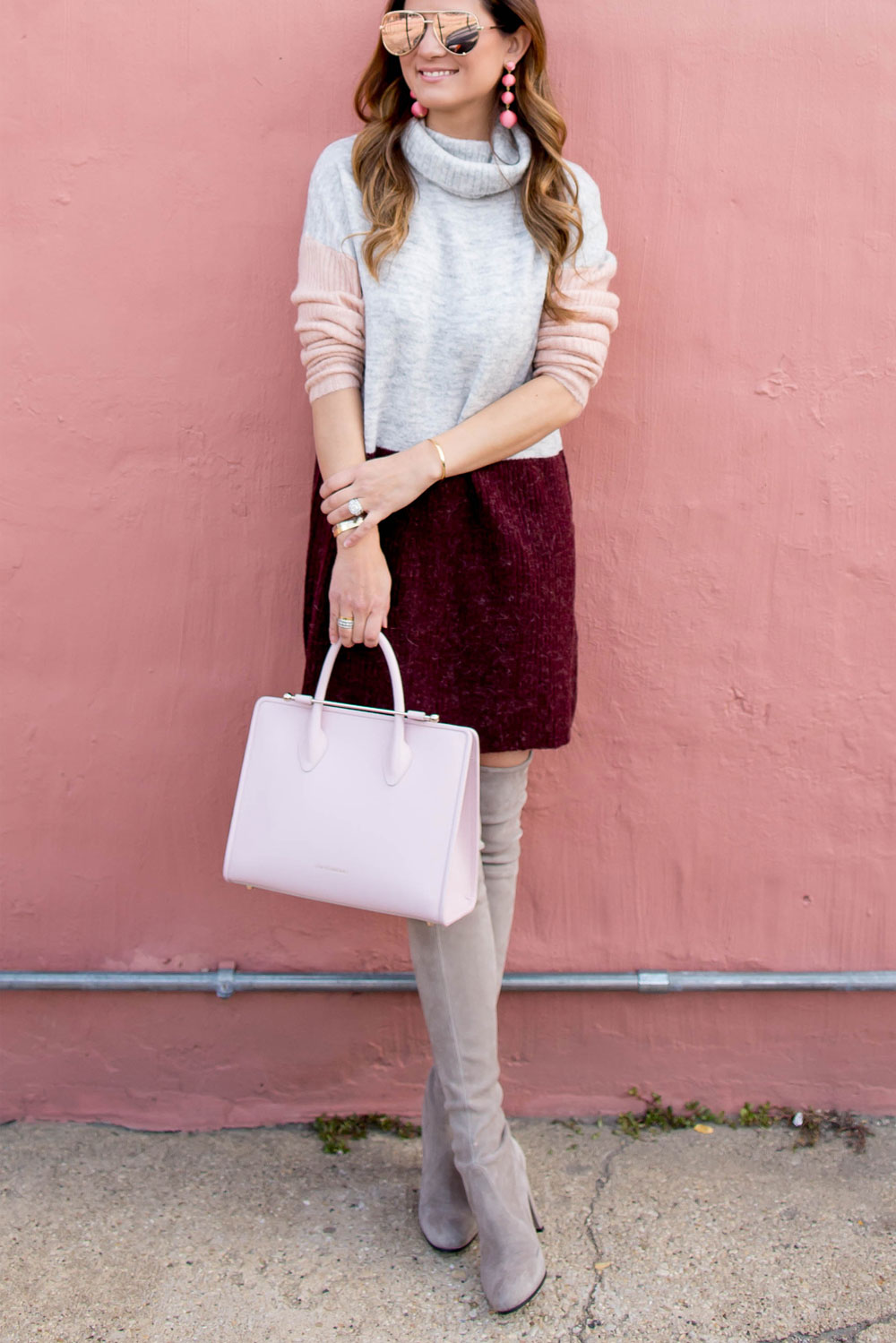 Colorblock Grey Sweater Dress and Strathberry Midi Tote