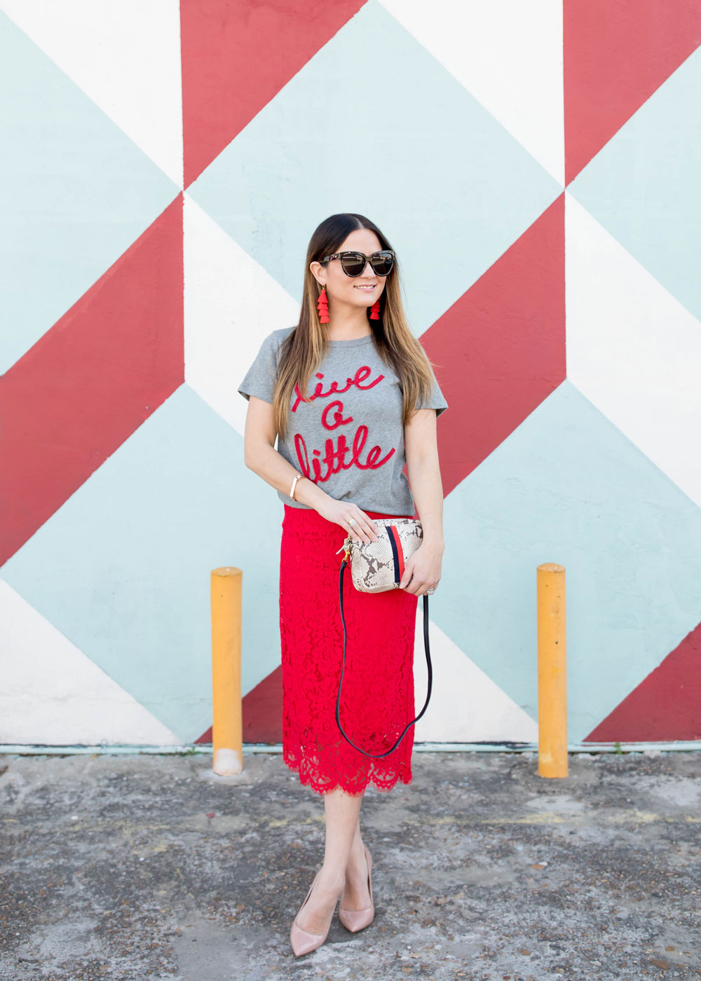 Red Lace Midi Skirt