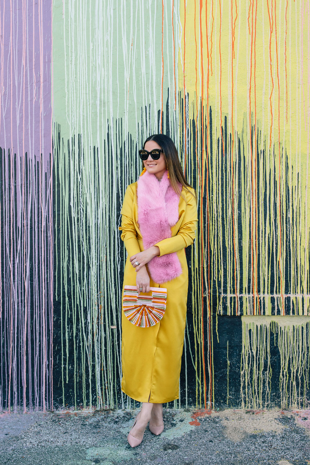 ASOS Yellow Satin Long Sleeve Dress