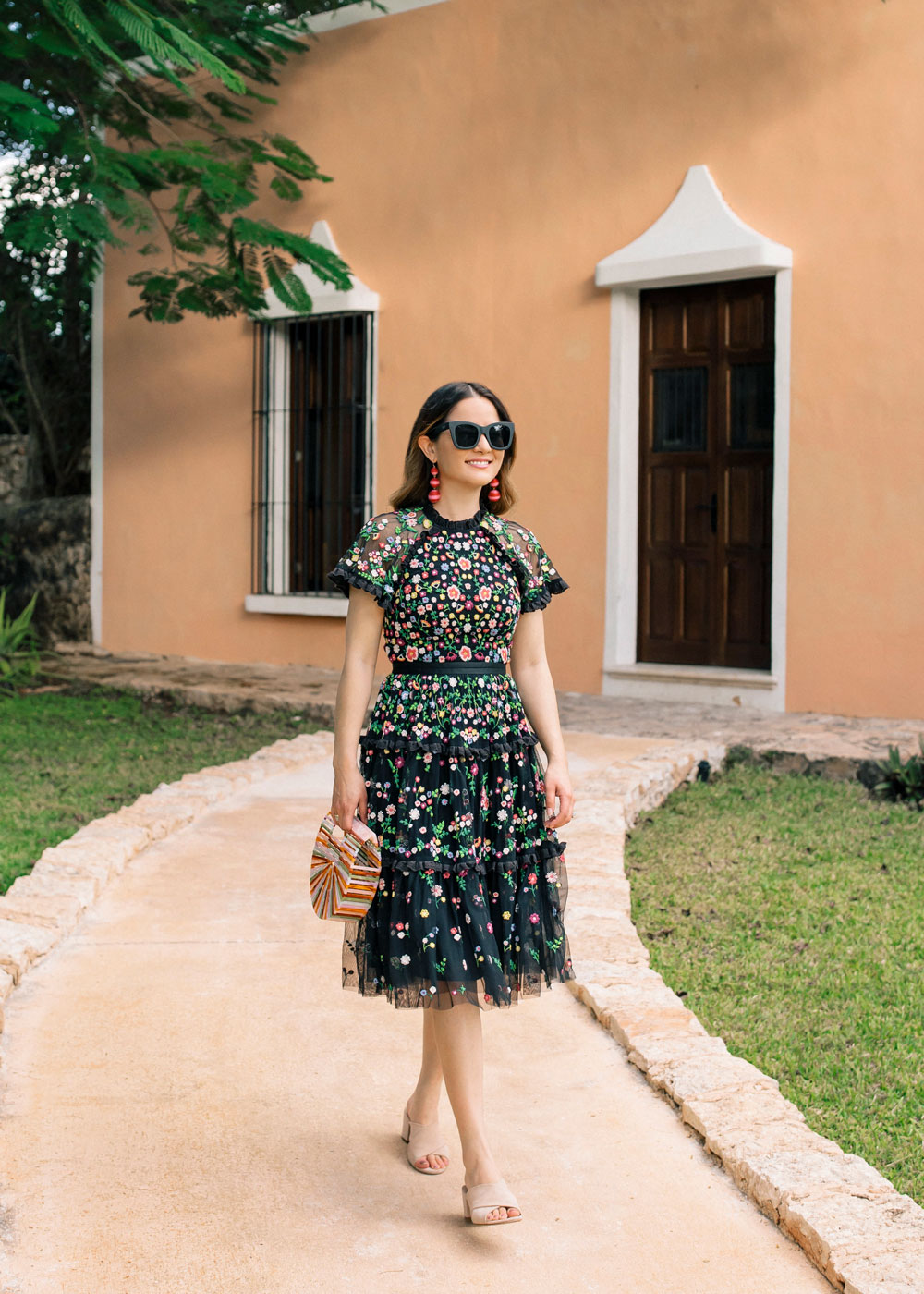 Embroidered Floral Fit Flare Dress