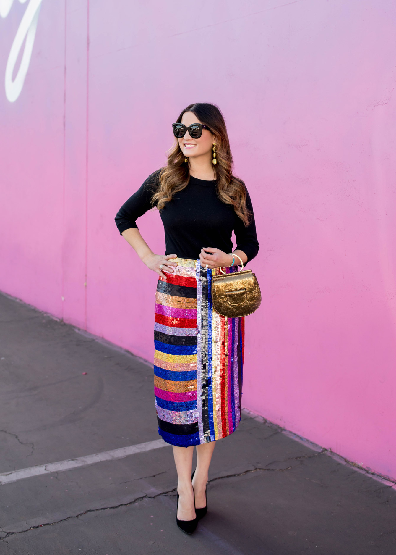 Topshop Multicolor Stripe Sequin Skirt in Los Angeles