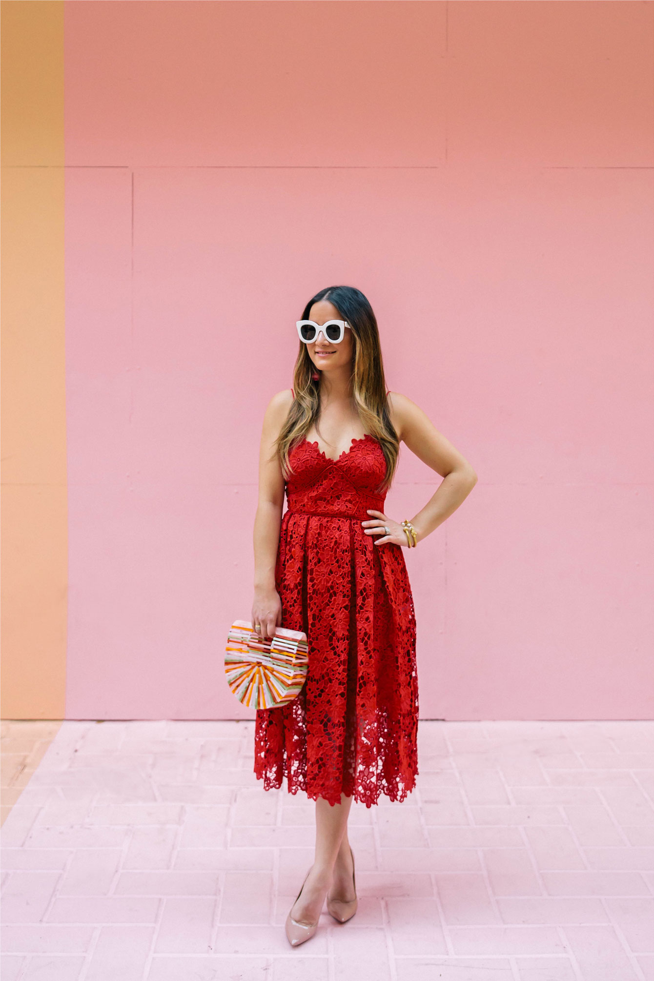 Red Lace Fit and Flare Midi Dress