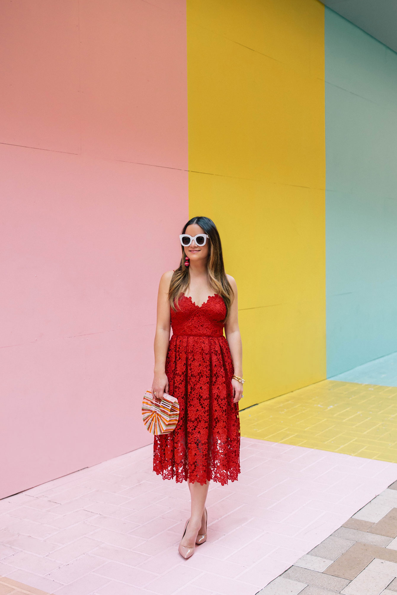 Red Lace Fit and Flare Midi Dress and ...