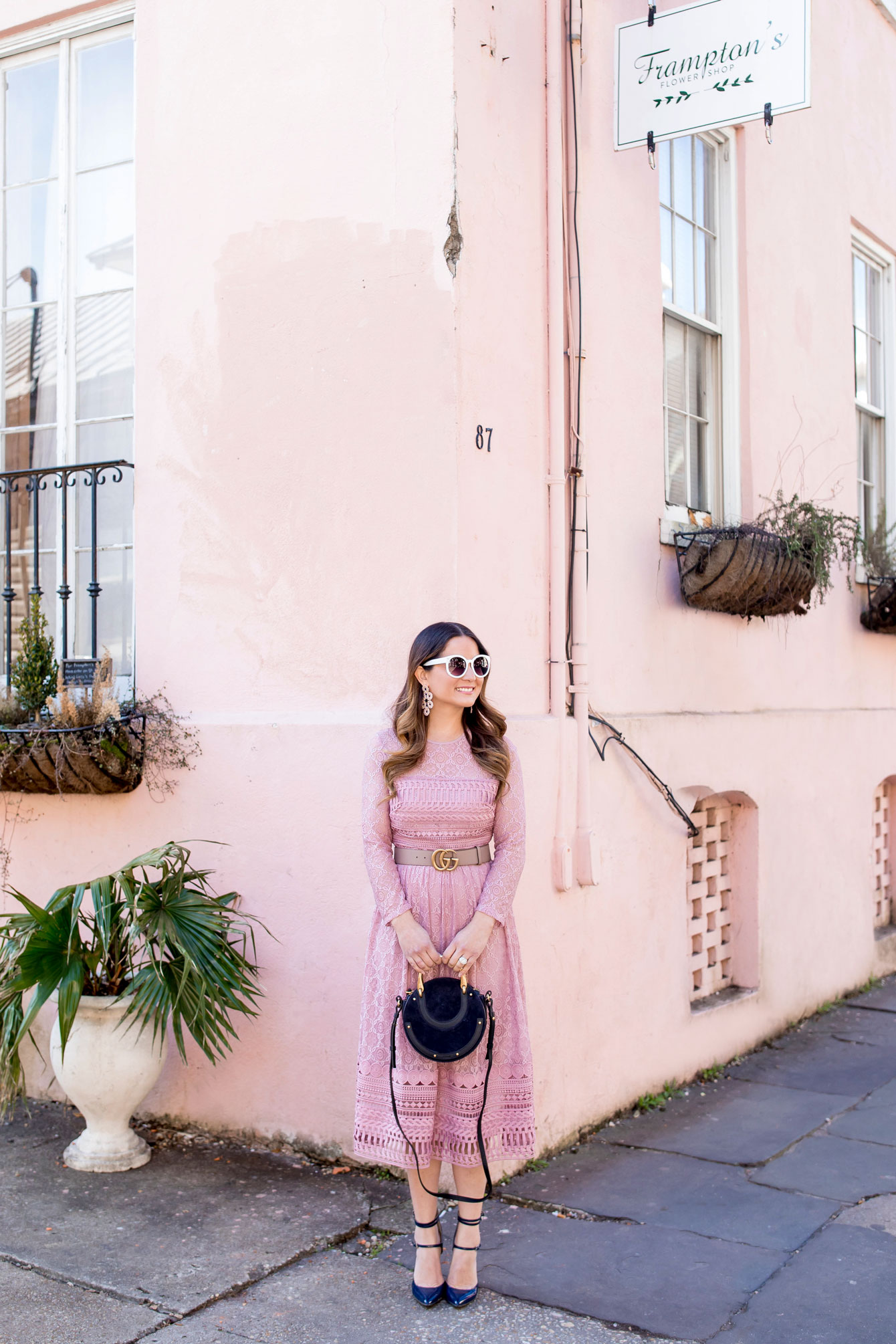 ASOS Blush Lace Midi Dress