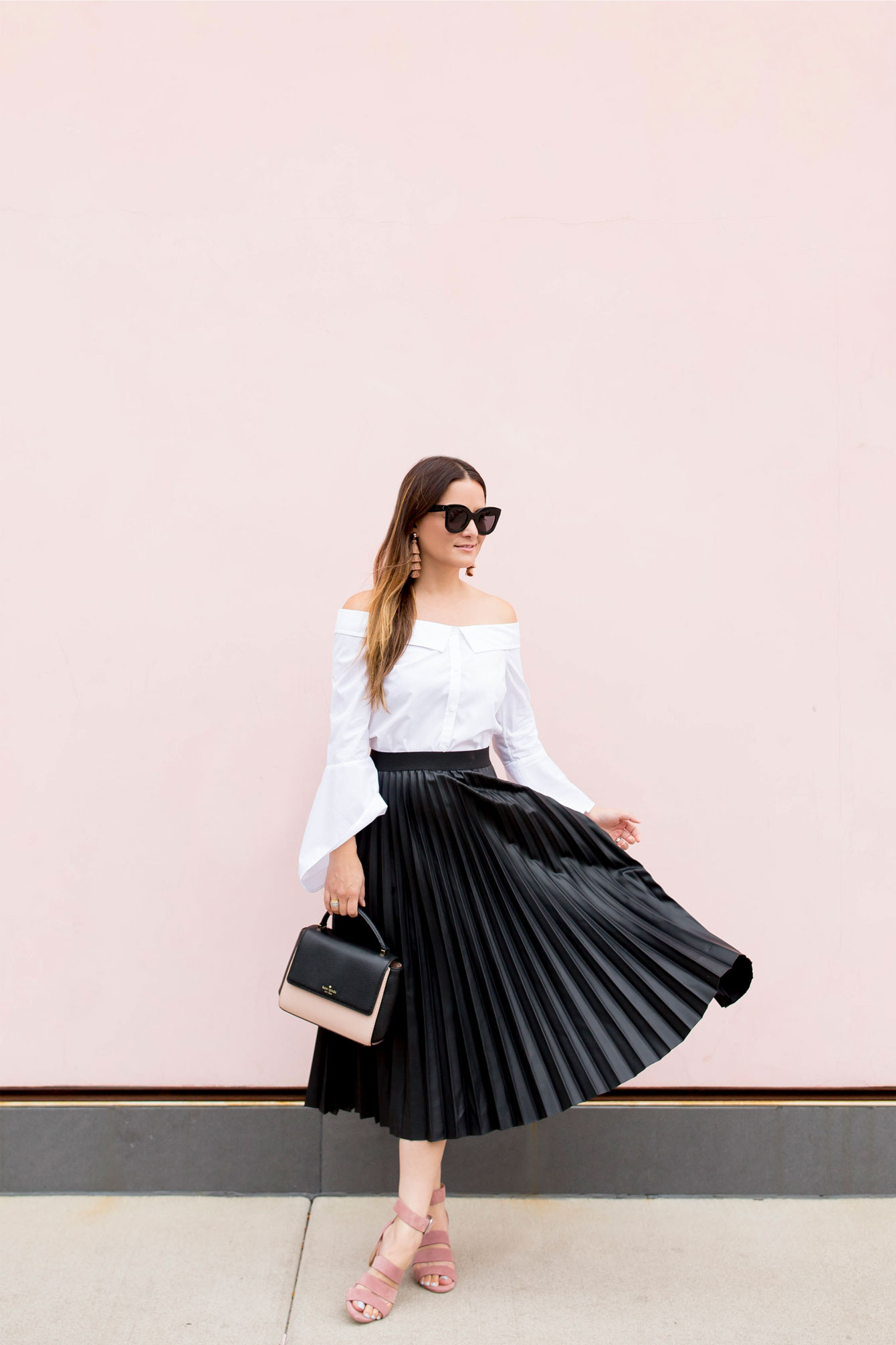 Black Faux Leather Pleated Skirt