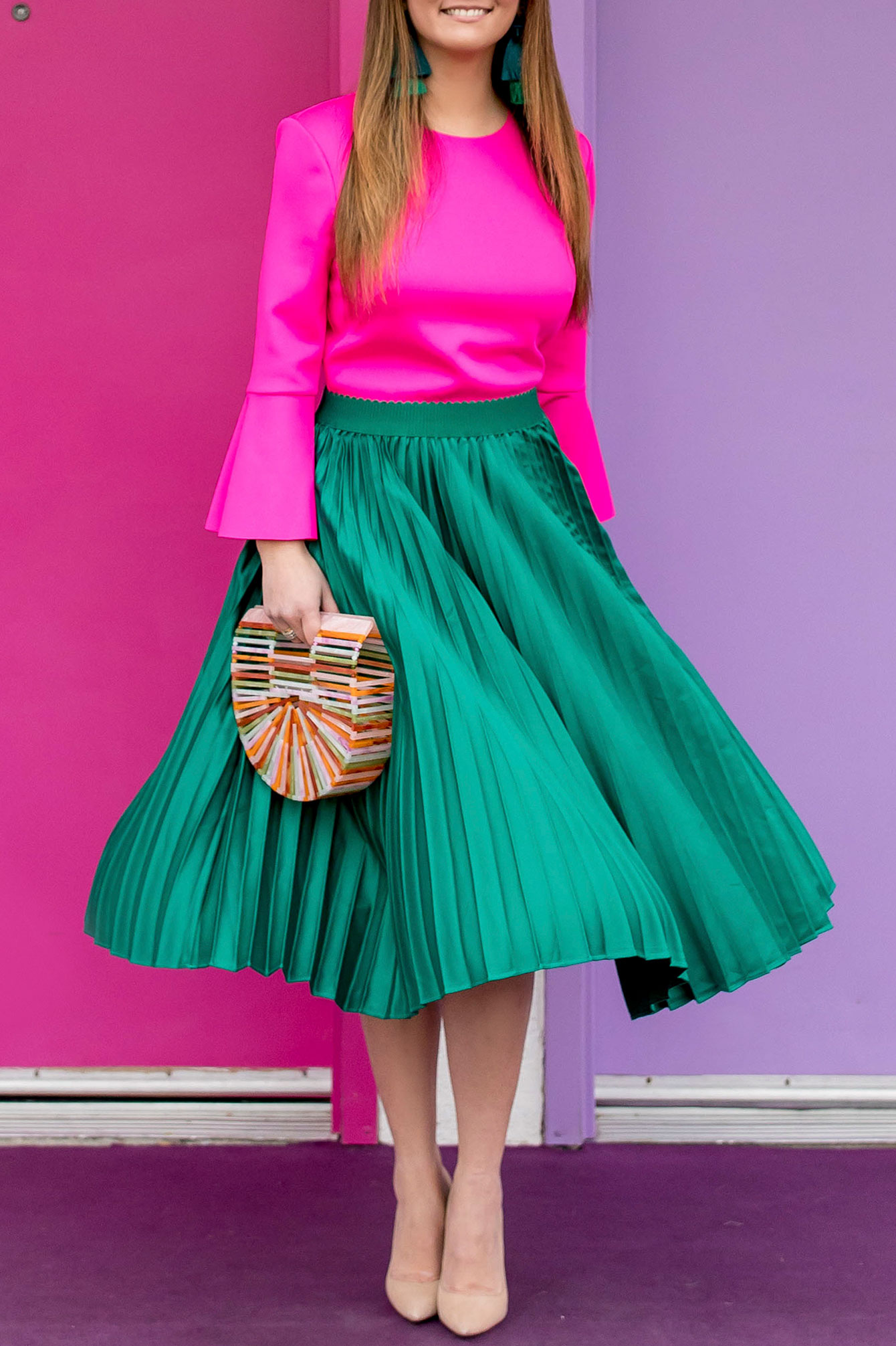 Green Pleated Midi Skirt