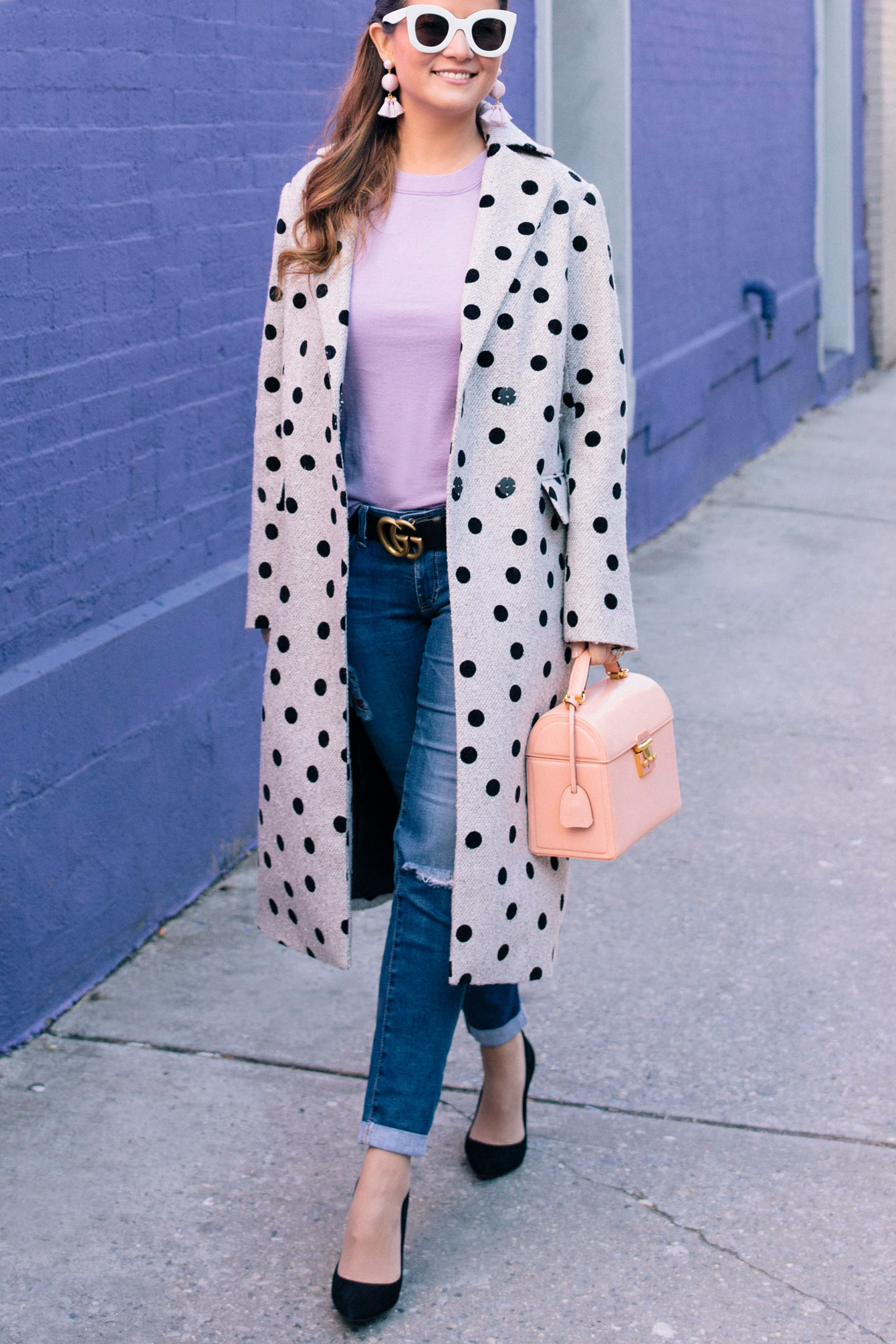 Grey Black Polka Dot Coat