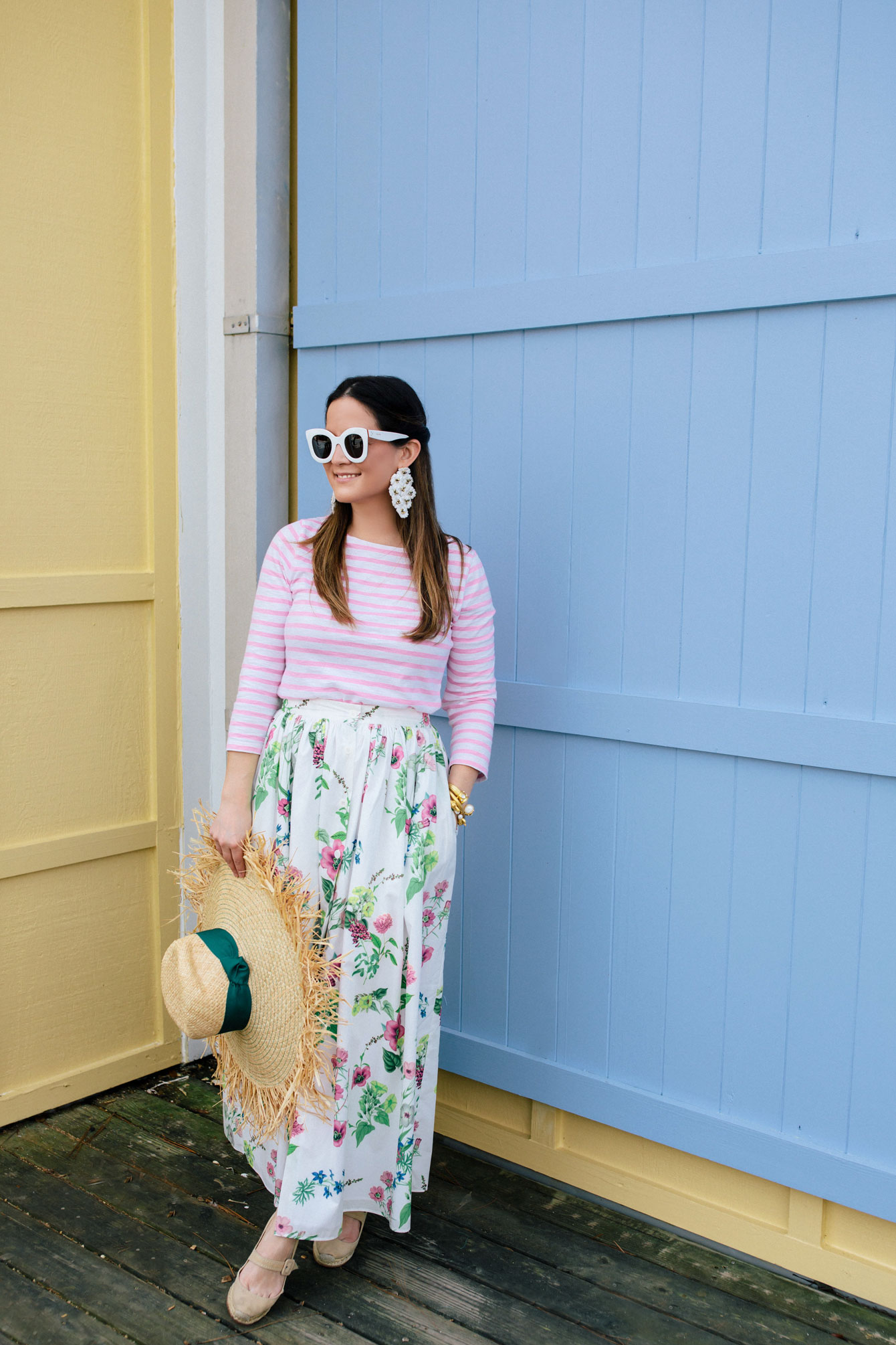 MDS Stripes Floral Maxi Skirt