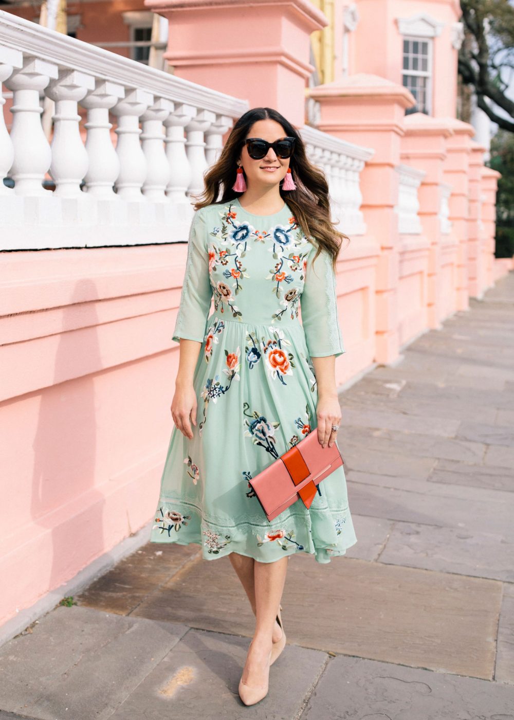 Mint Green Floral Embroidered Dress