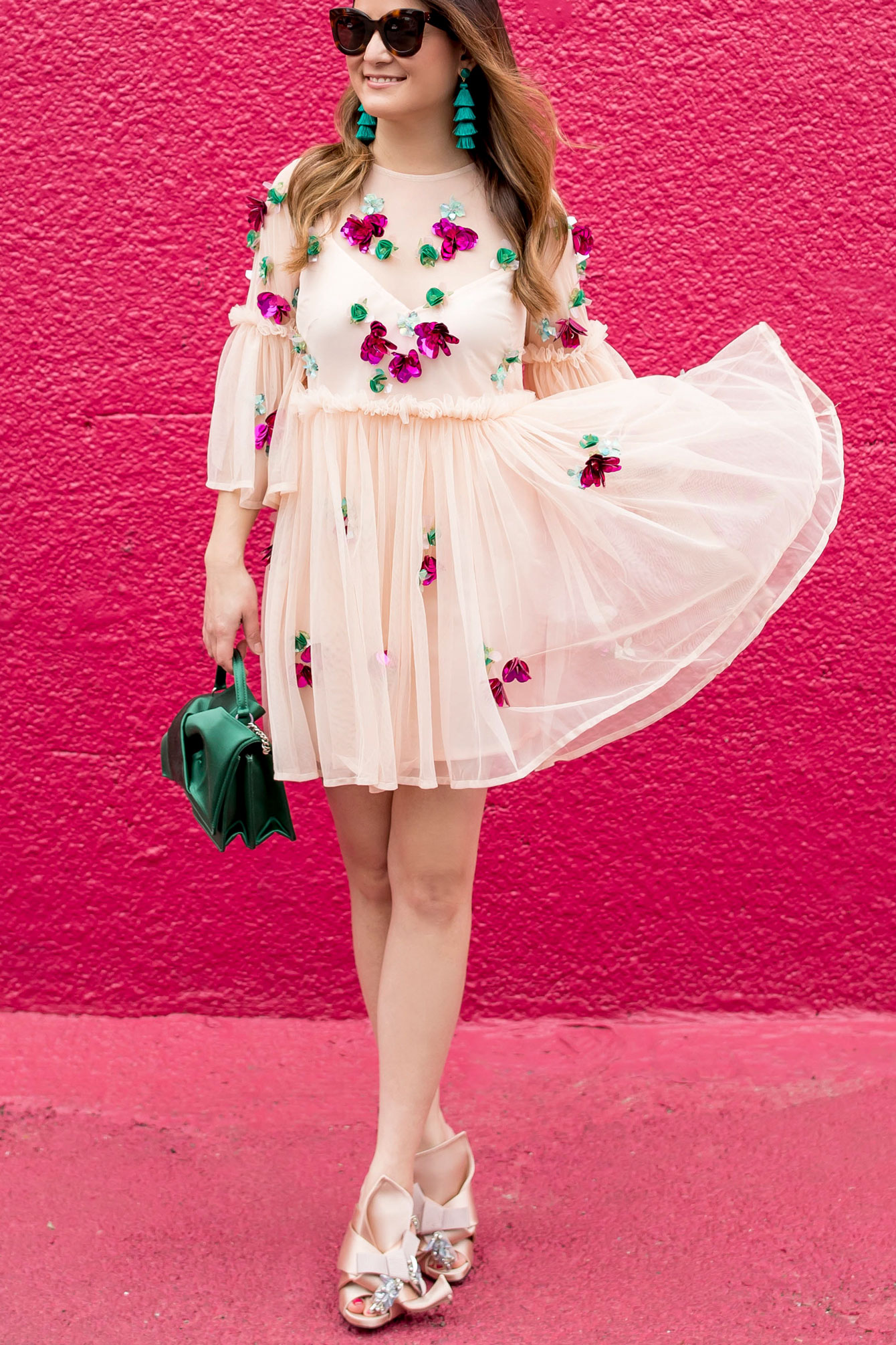 Sequin Embellished Tulle Mini Dress