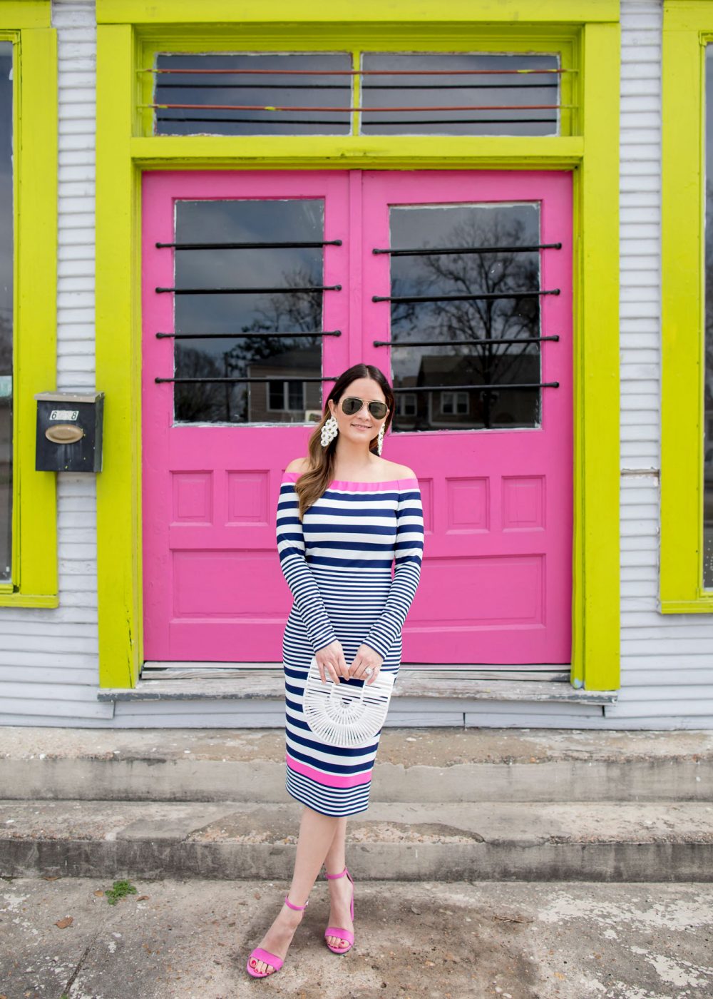 Eliza J Striped Off Shoulder Dress