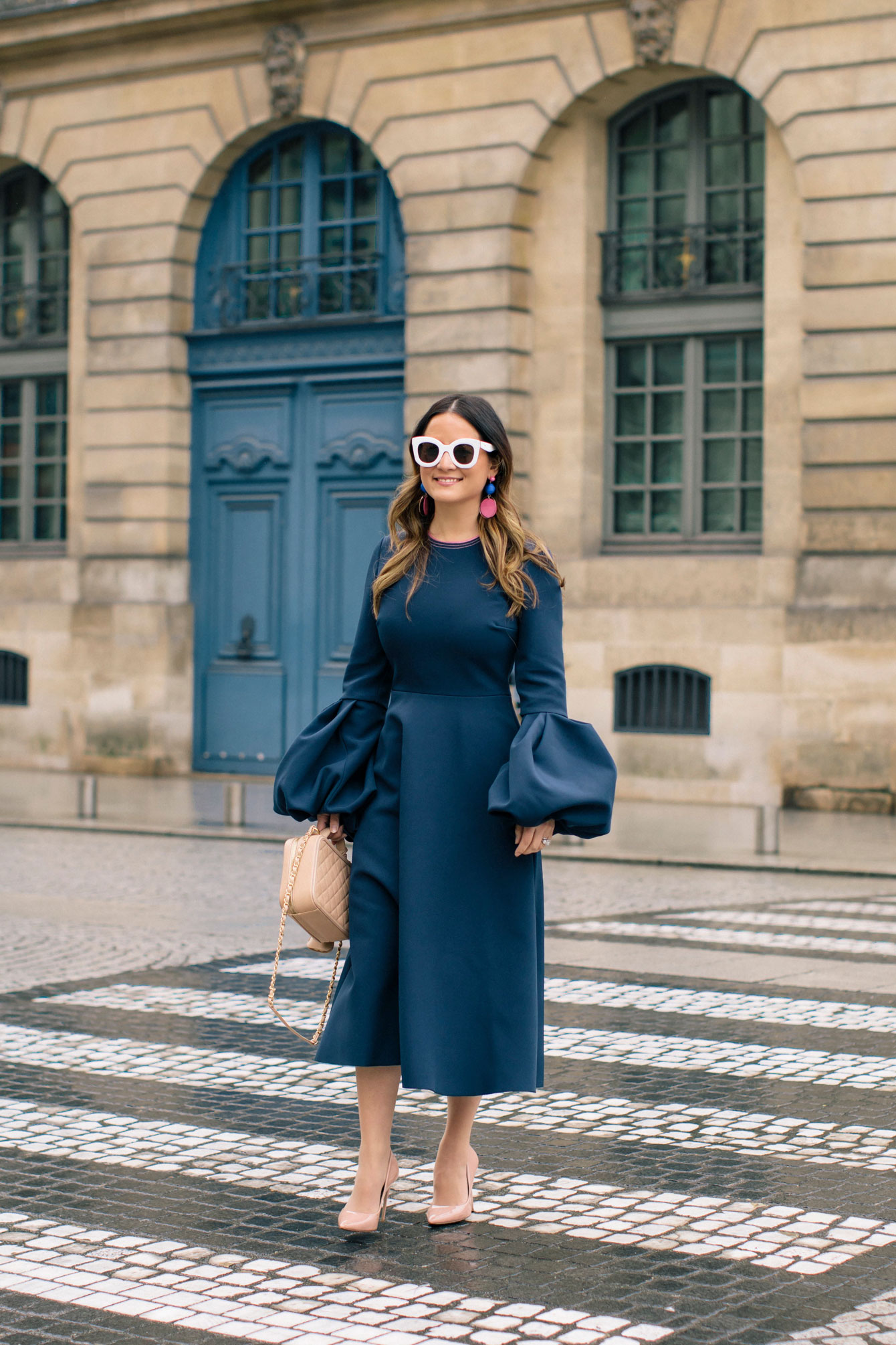 Jennifer Lake Navy Statement Sleeve Dress