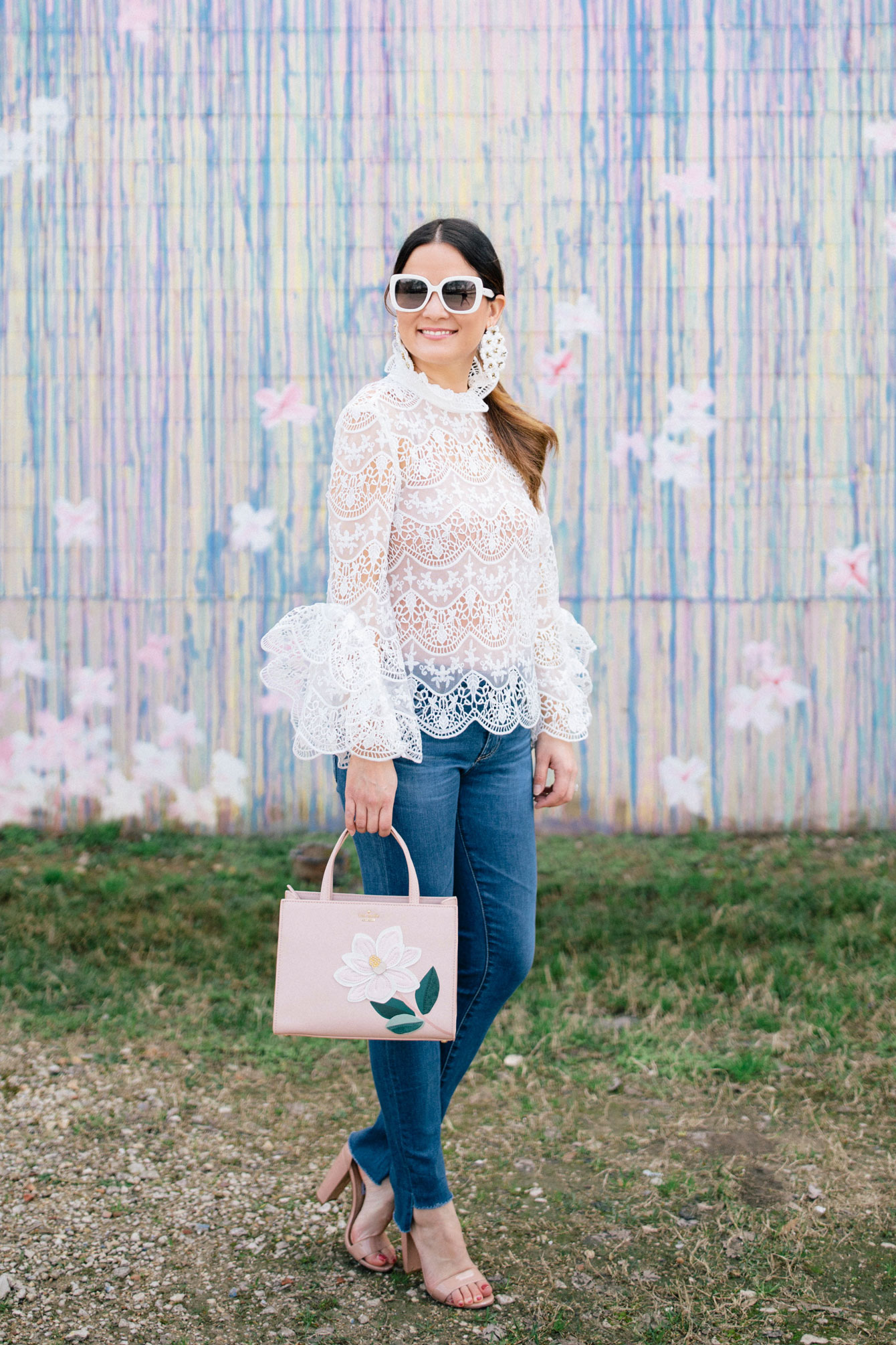 Jennifer Lake White Lace Ruffle Top