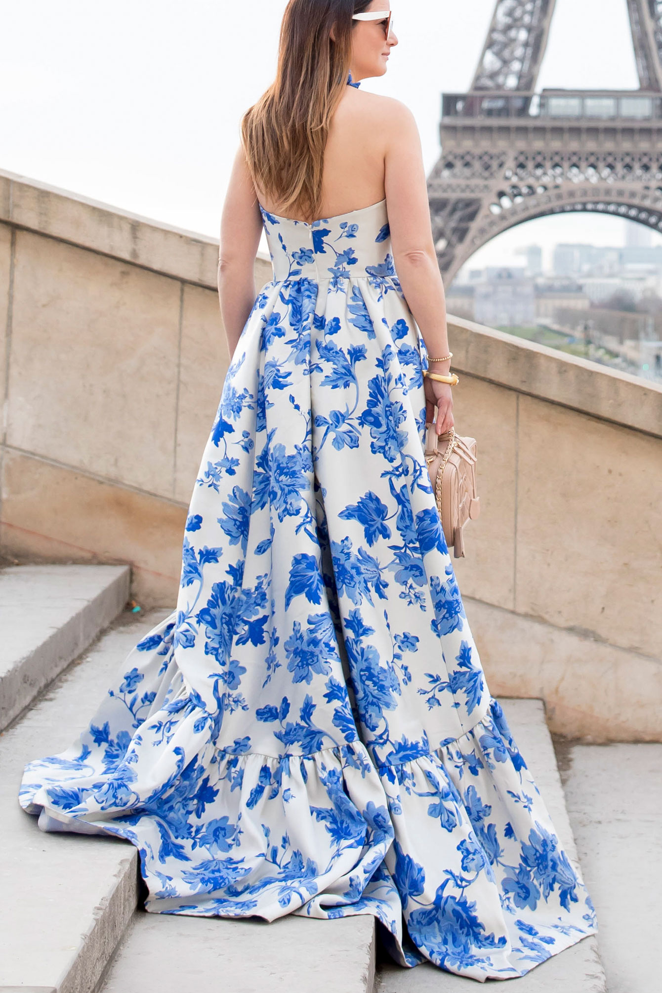 Mestiza Blue Floral Strapless Gown