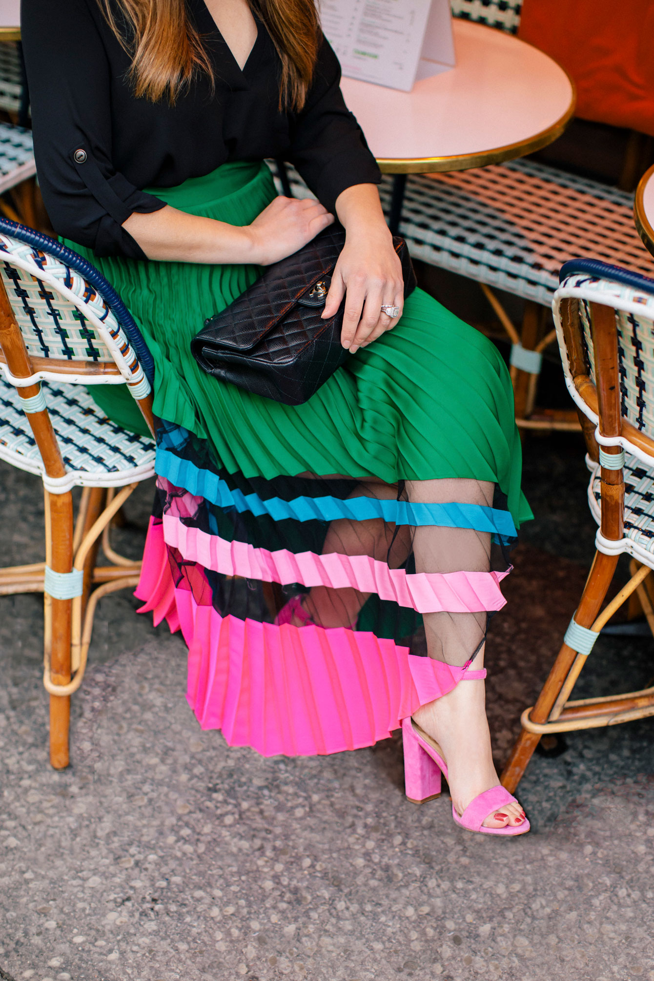 Milly Green Pink Sheer Pleated Skirt