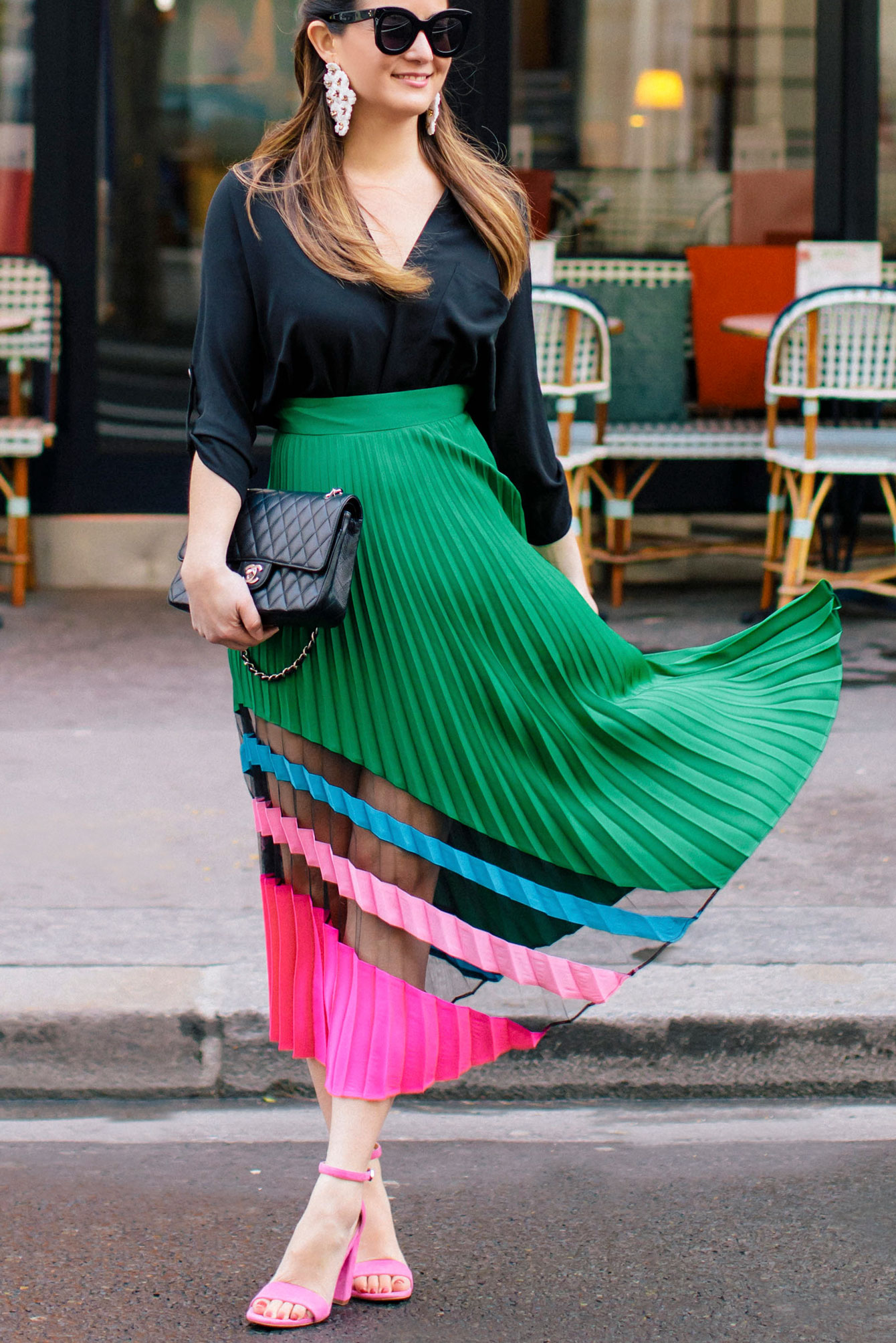 Milly Green Pleated Midi Skirt