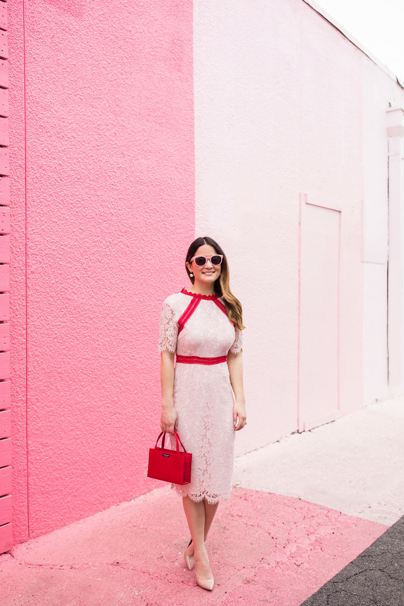 Red and Pink Lace Shift Dress