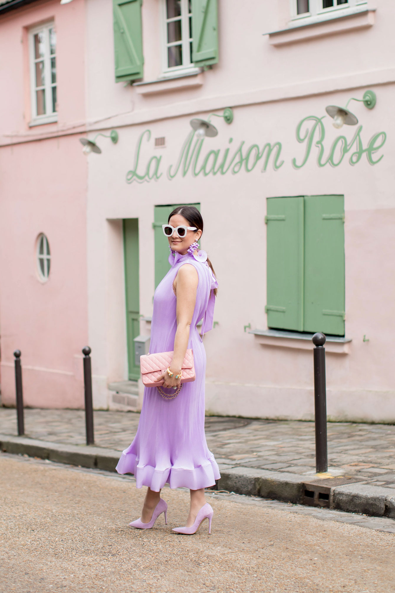 Tibi Pleated Purple Ruffle Dress