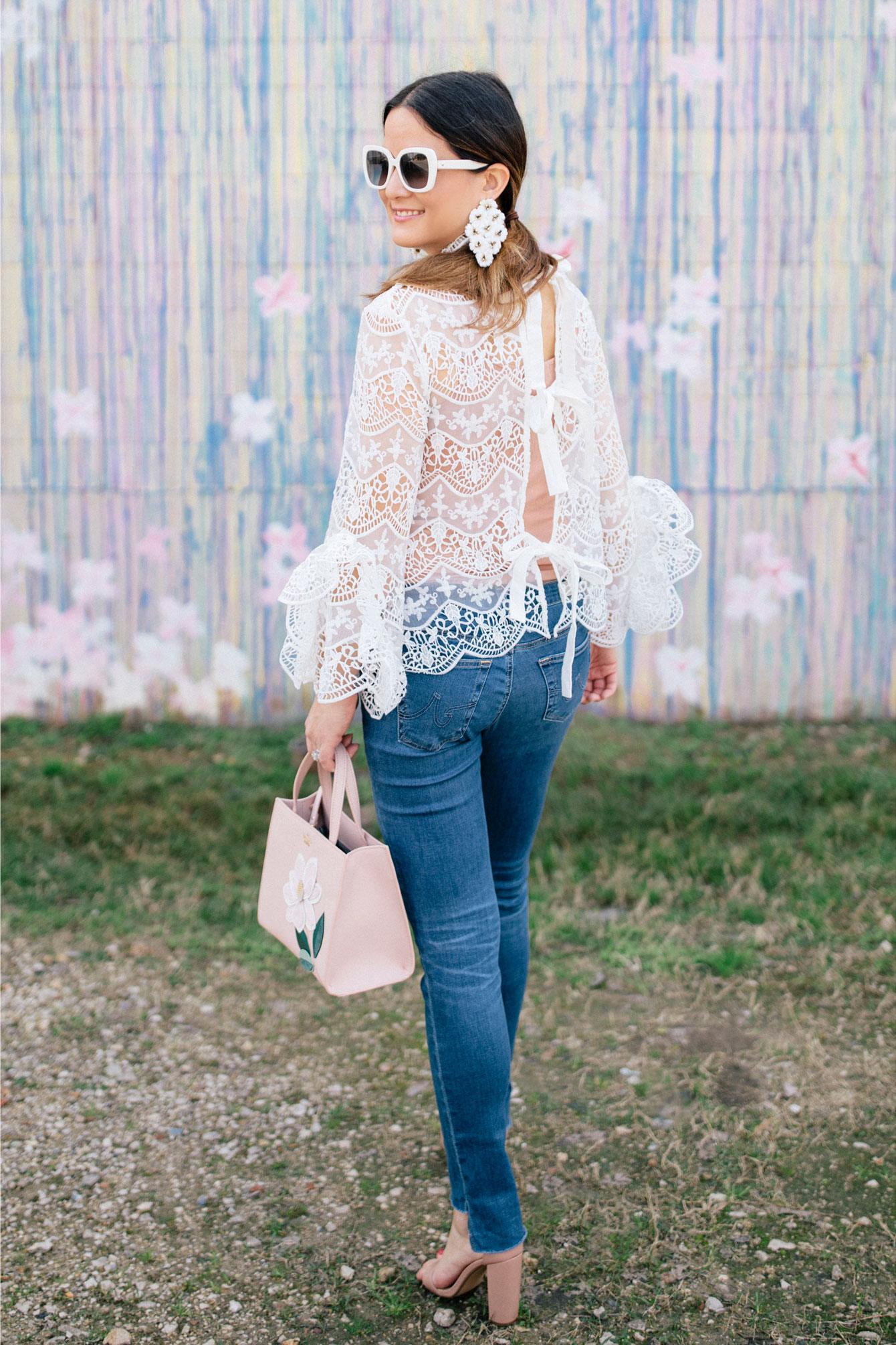 White Lace Tie Back Blouse