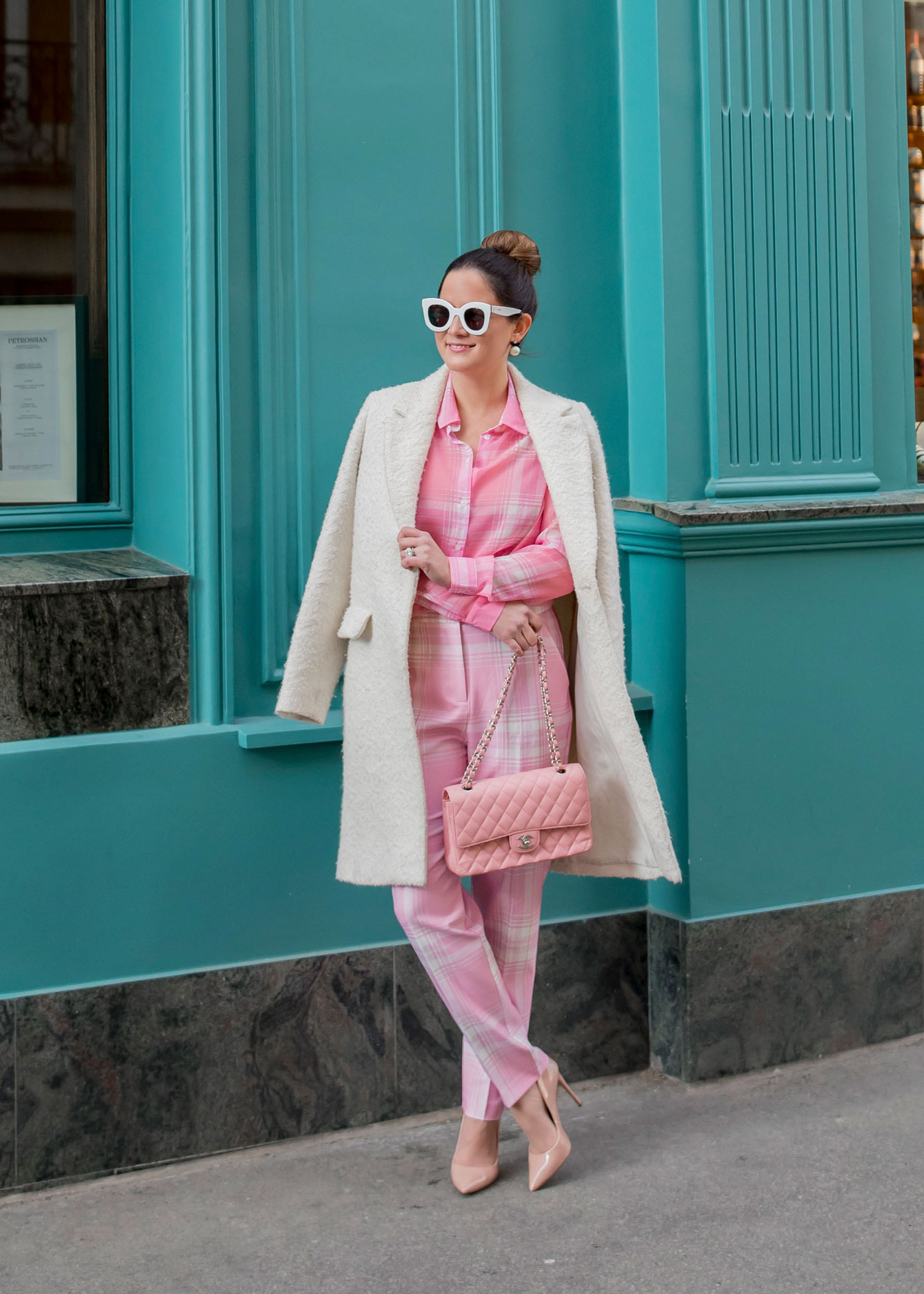 ASOS Pink Check Outfit and Pink Chanel Bag in Paris
