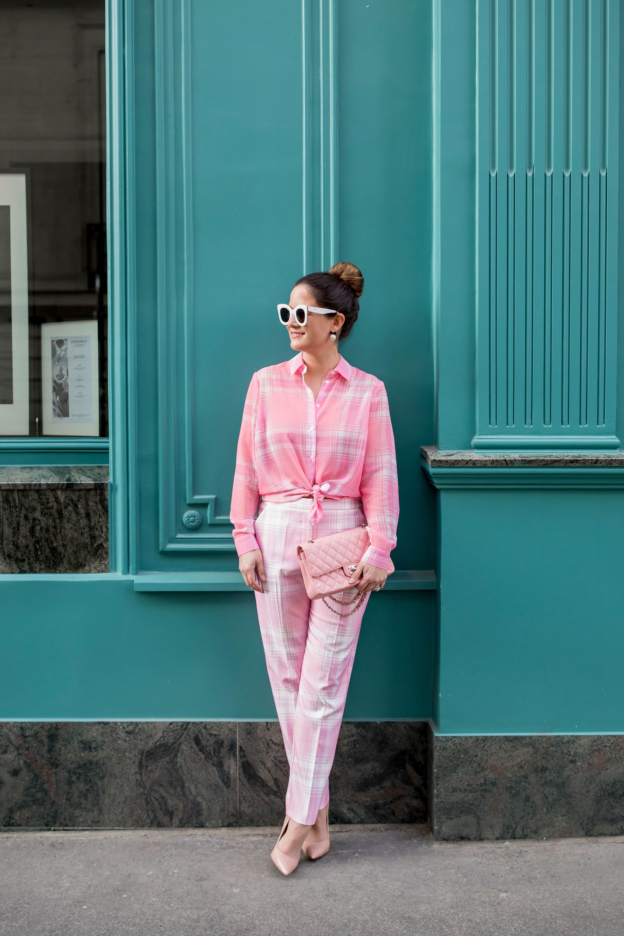 ASOS Pink Check Outfit and Pink Chanel Bag in Paris