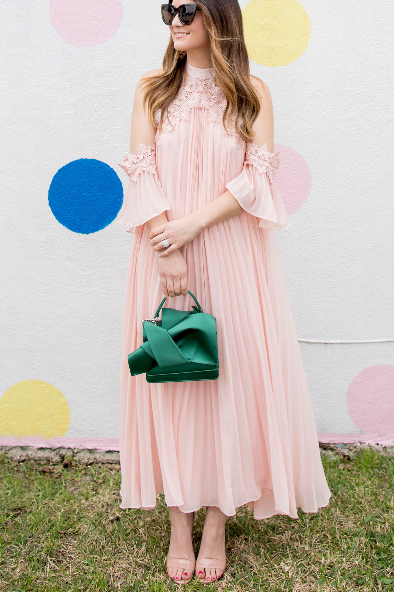 Jennifer Lake Pink Pleated Maxi Dress