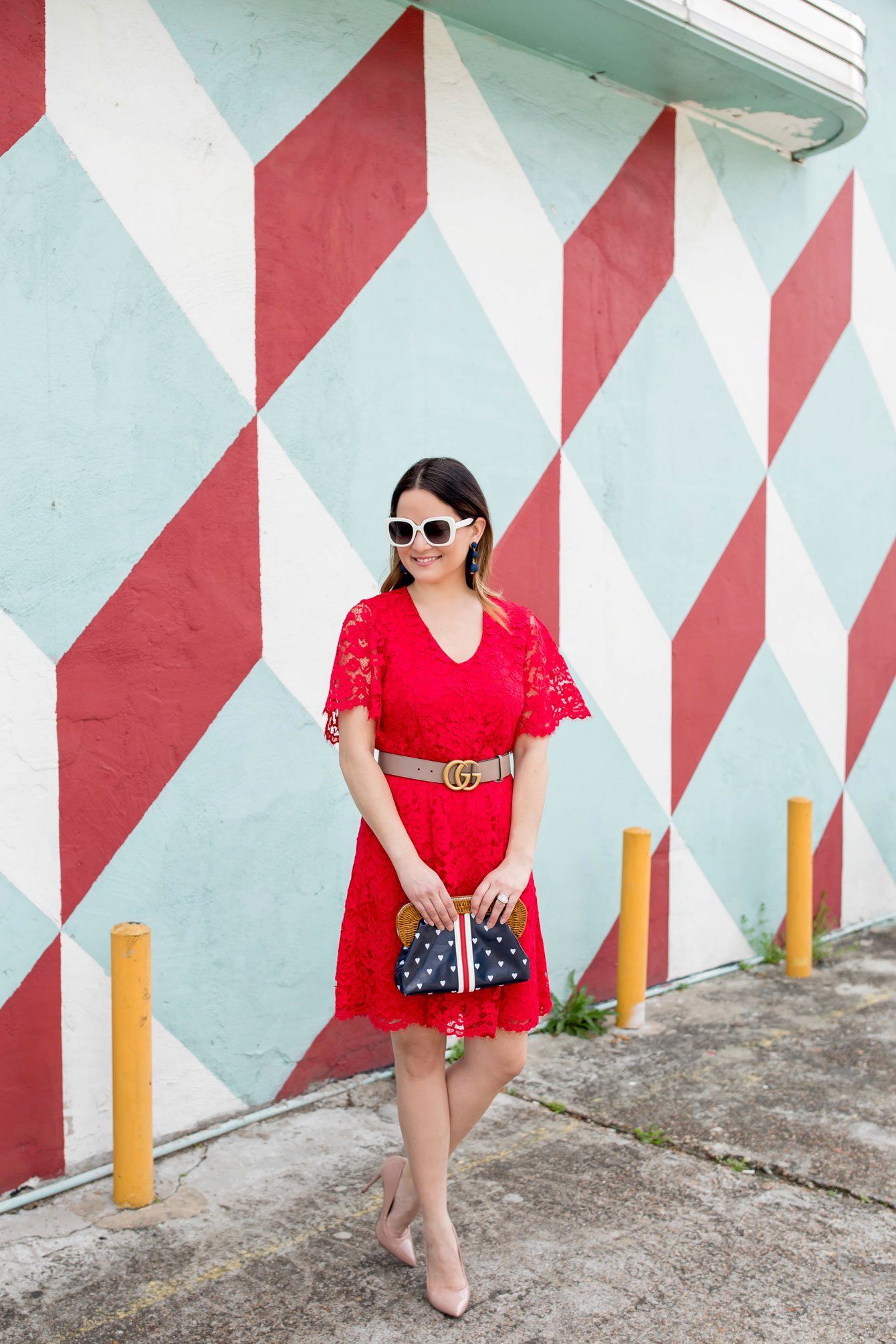 Jennifer Lake Red Lace Dress