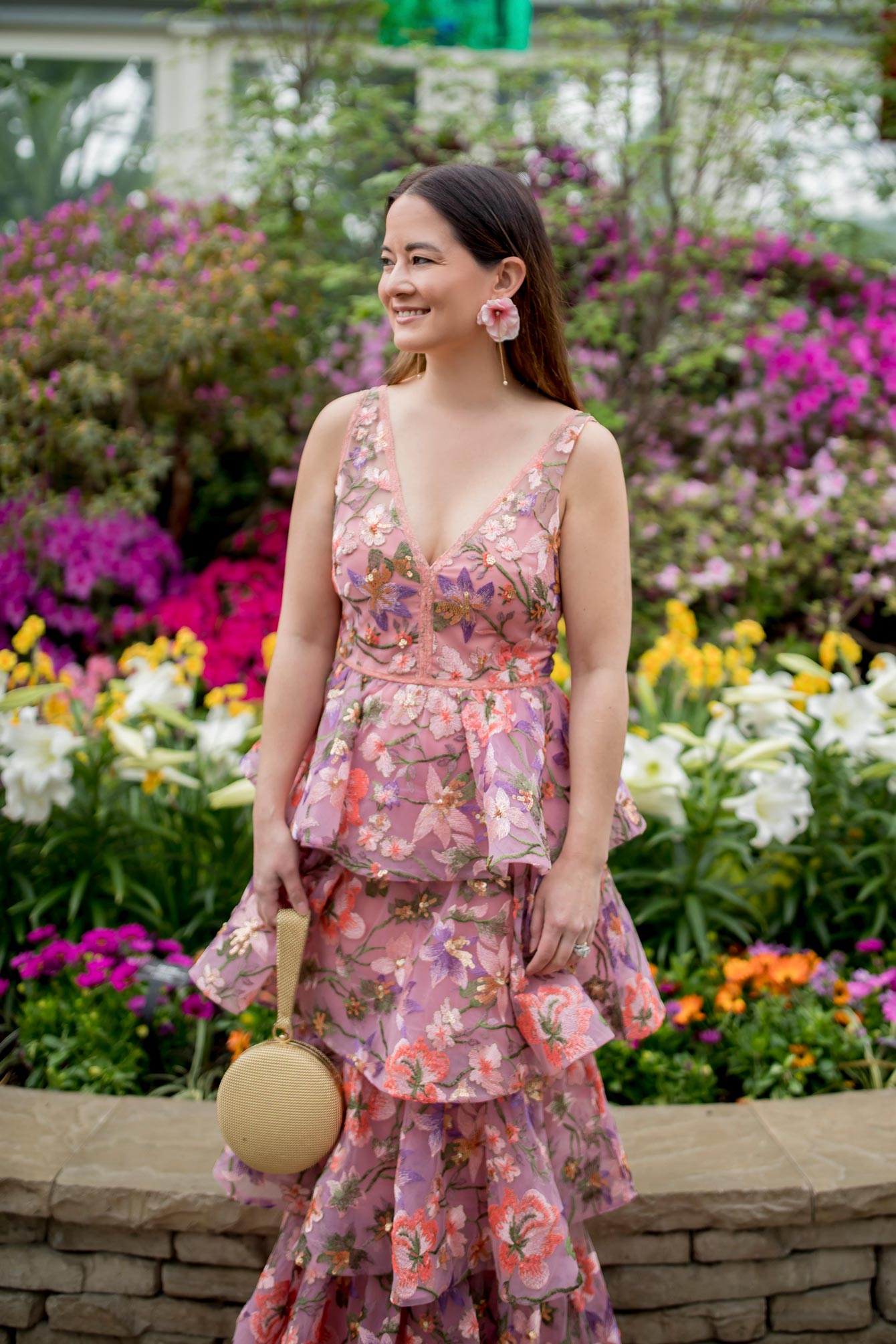 Pink Embellished Ruffle Tiered Gown