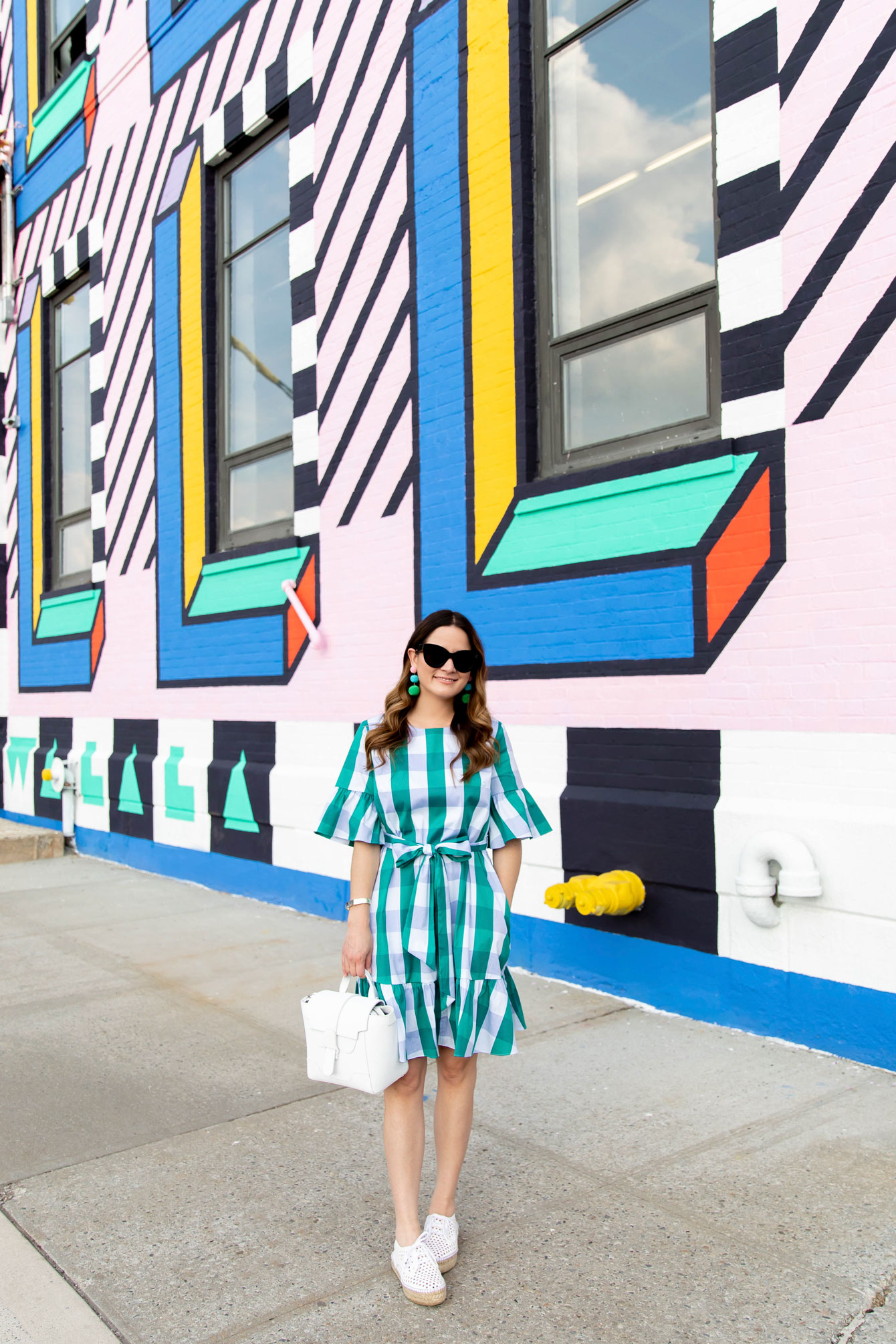 1901 Green Check Ruffle Trim Dress