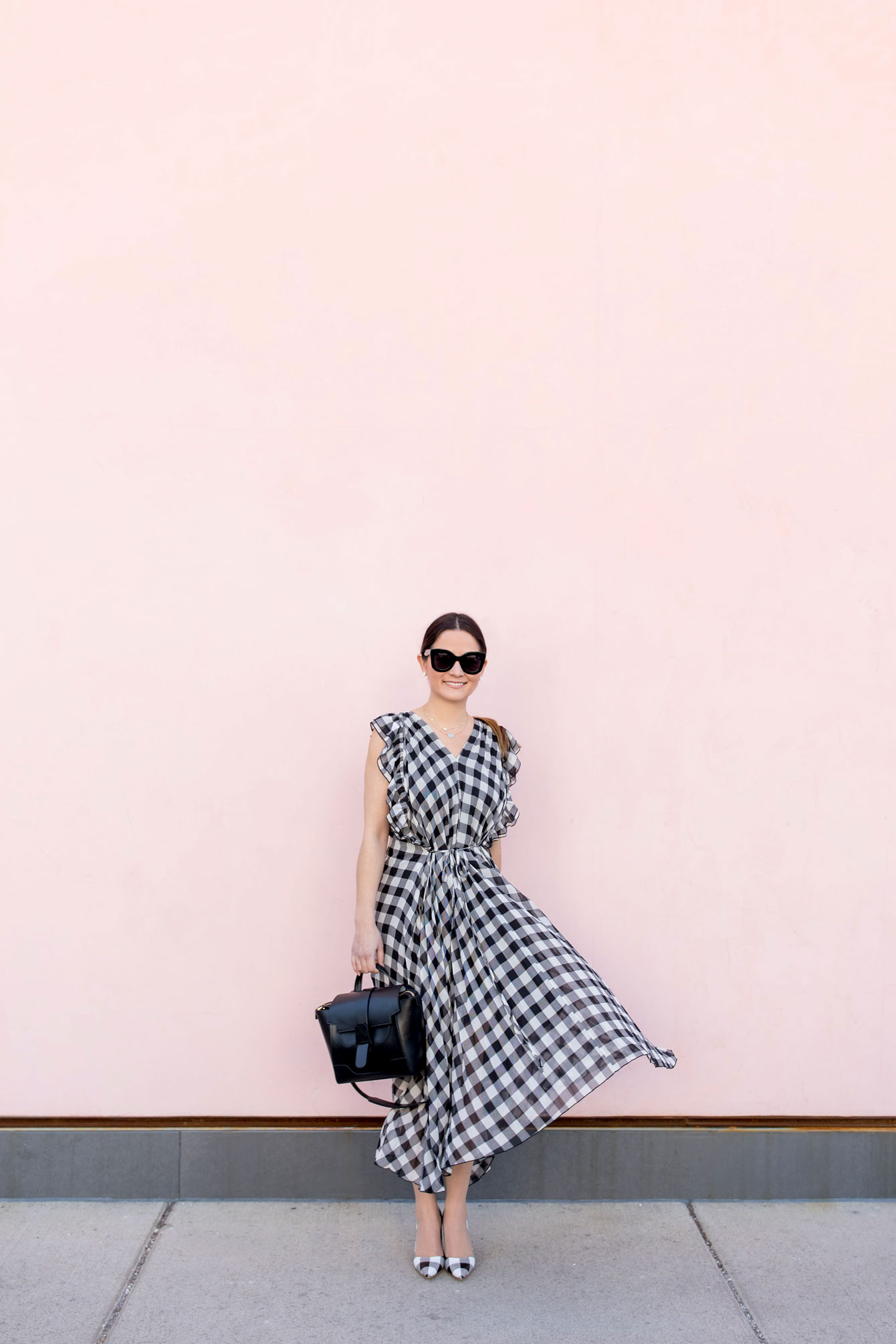 Black White Gingham Midi Dress