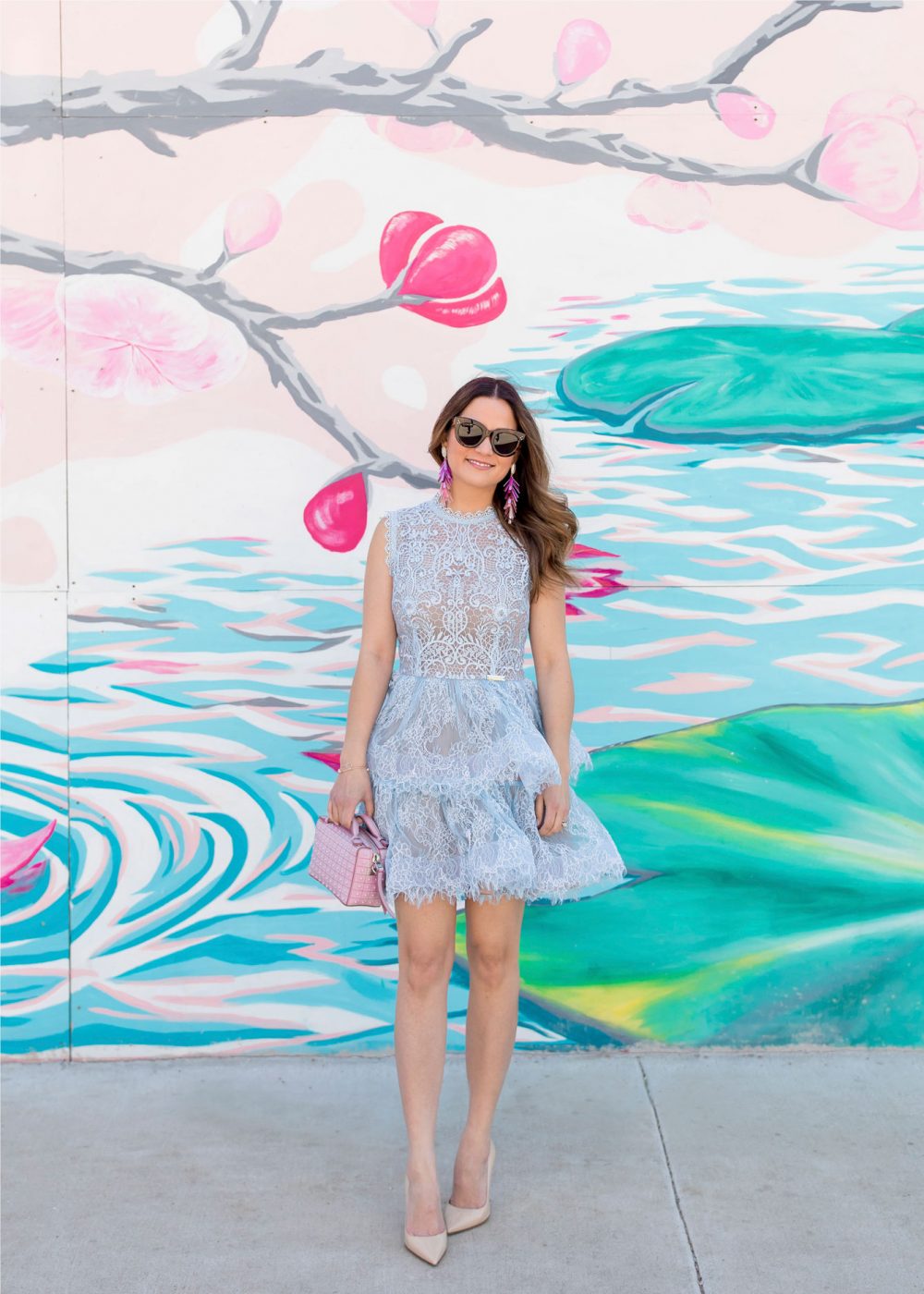 Blue Lace Fit Flare Dress