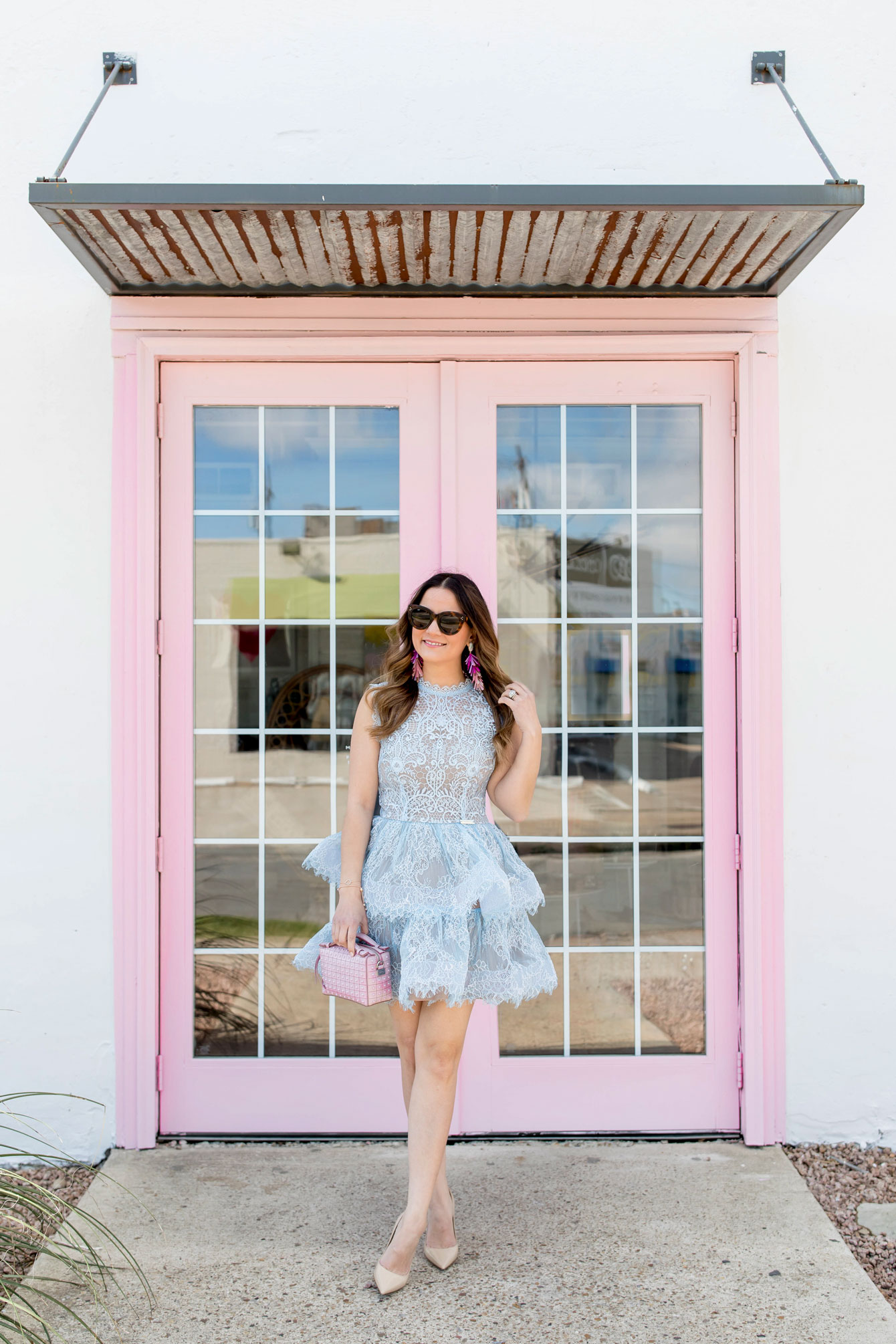 Bronx and Banco Blue Tiered Lace Dress