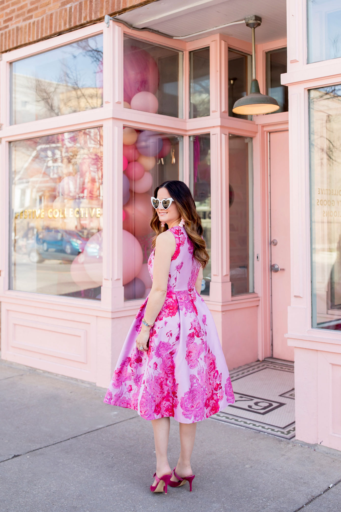 WHBM Pink Floral Fit Flare Midi Dress and Pink Chanel Bag